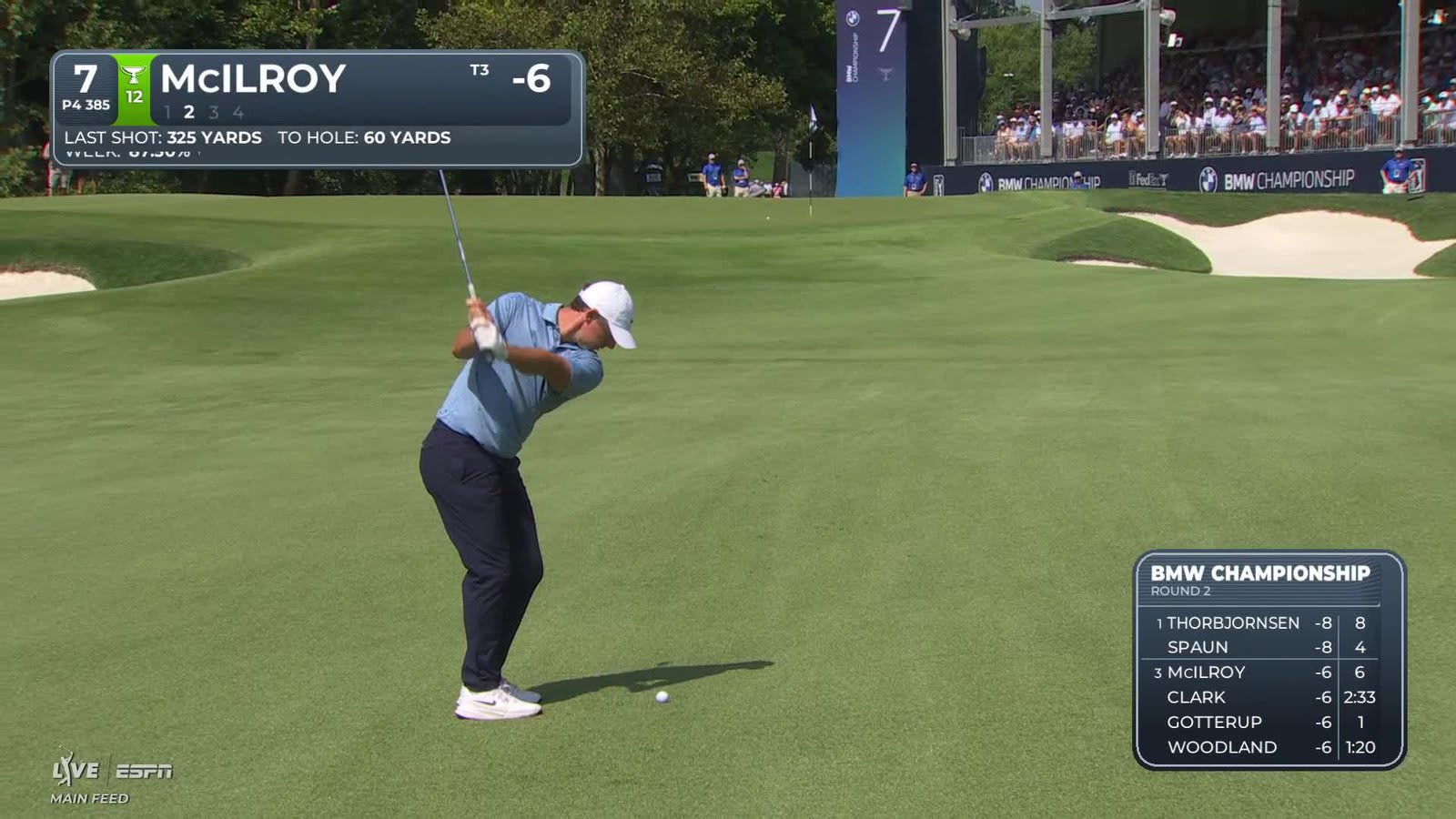 Rory McIlroy sinks 12-foot birdie putt on No. 7 at BMW Championship
