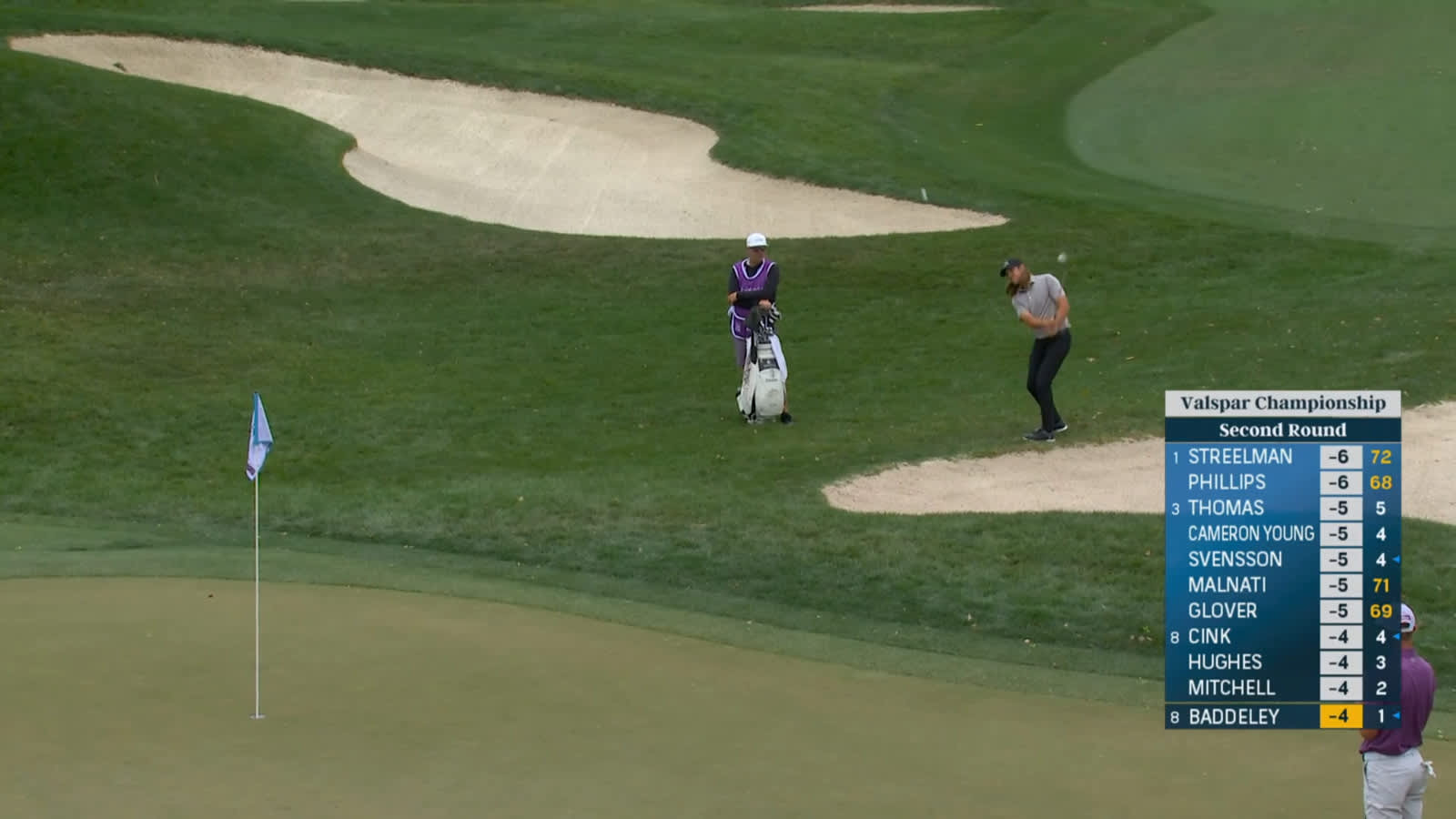 Aaron Baddeley gets up-and-down for birdie at Valspar