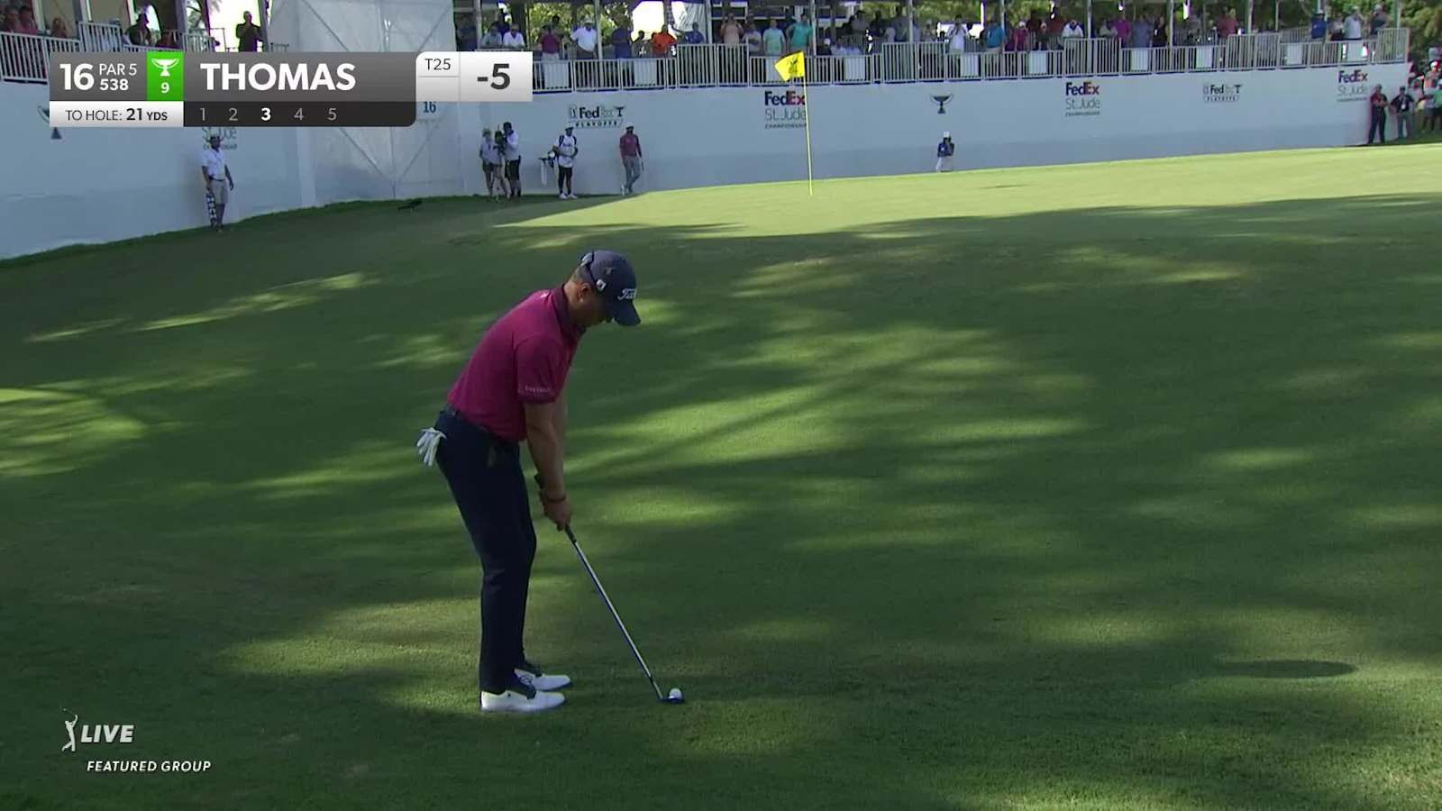 Justin Thomas makes birdie on No. 16 in Round 2 at FedEx St. Jude Champ
