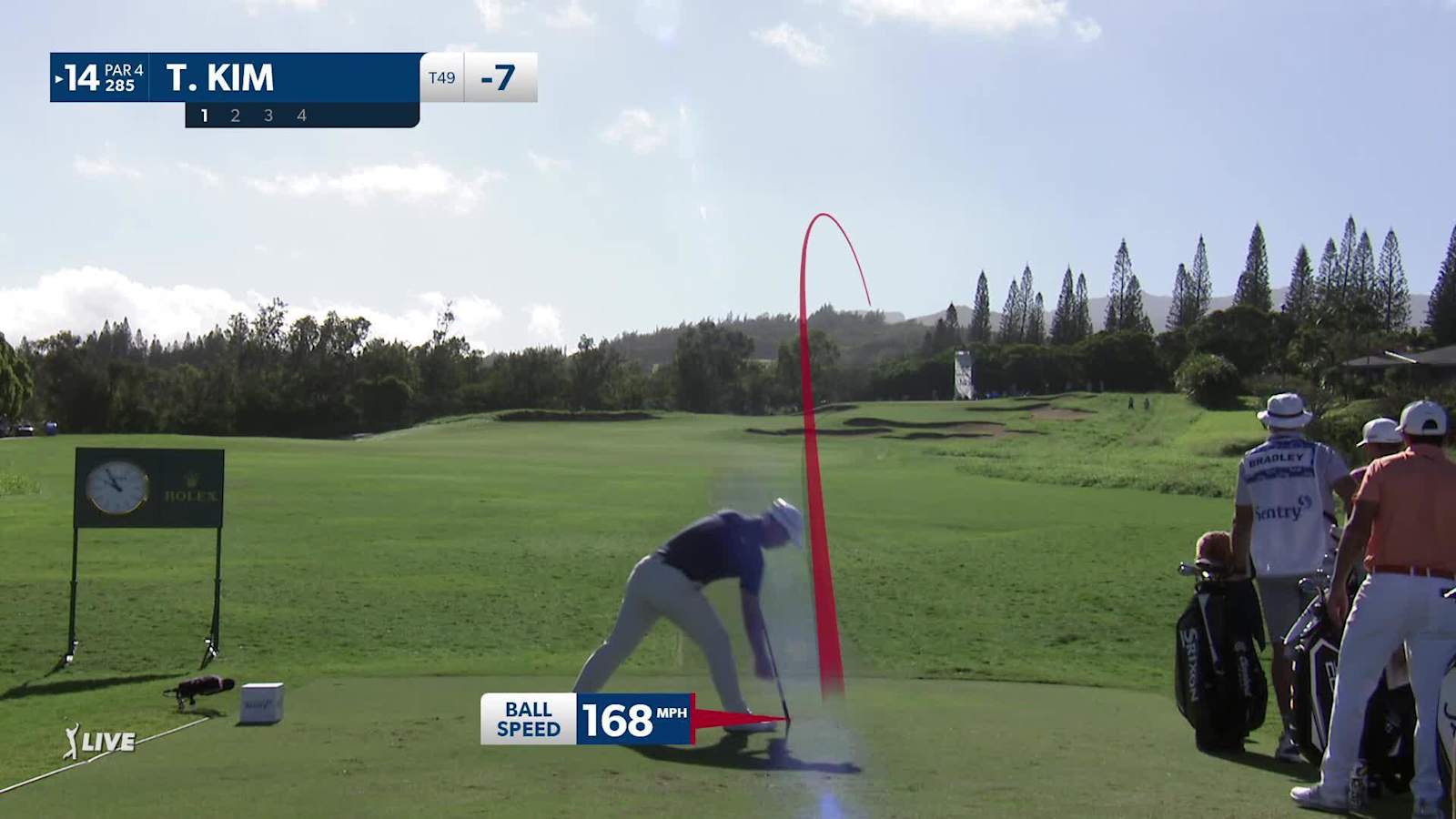 Tom Kim's drive chases onto green leading to eagle at Sentry