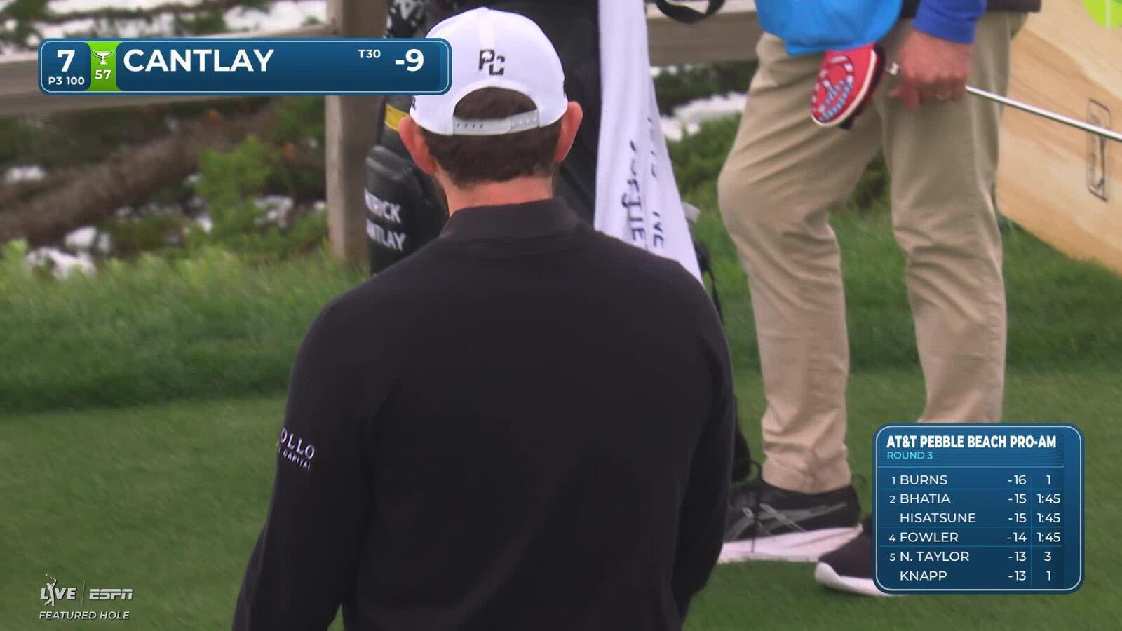 Patrick Cantlay sinks 17-foot birdie putt on No. 7 at AT&T Pebble Beach