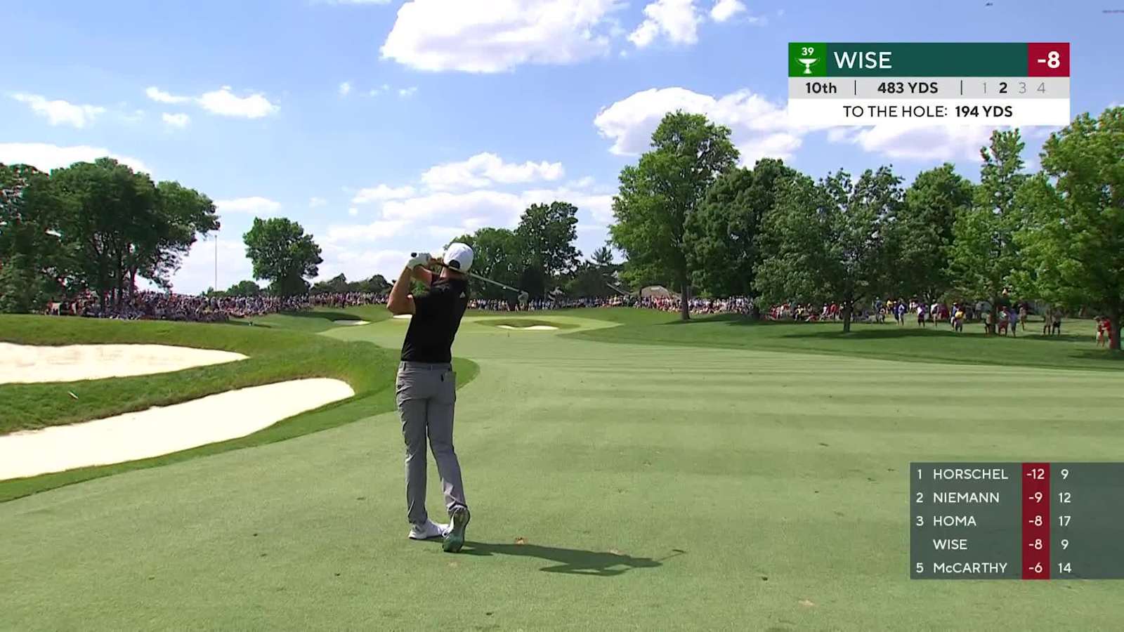 Aaron Wise's iron onto top shelf of green and birdie at the Memorial
