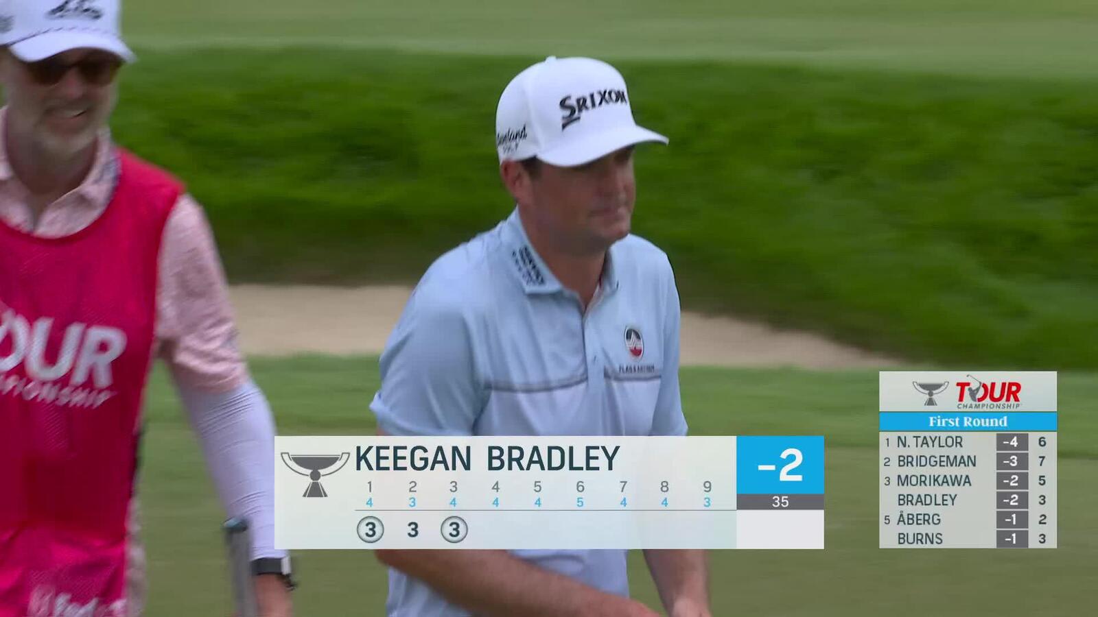 Keegan Bradley sinks a 22-foot birdie putt on No. 3 at TOUR Championship