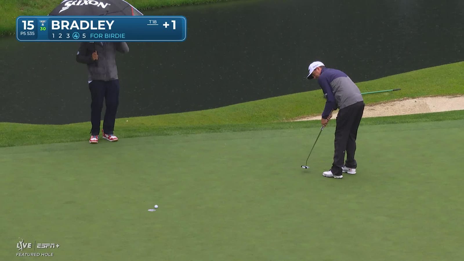 Keegan Bradley makes birdie on No. 15 at the Memorial
