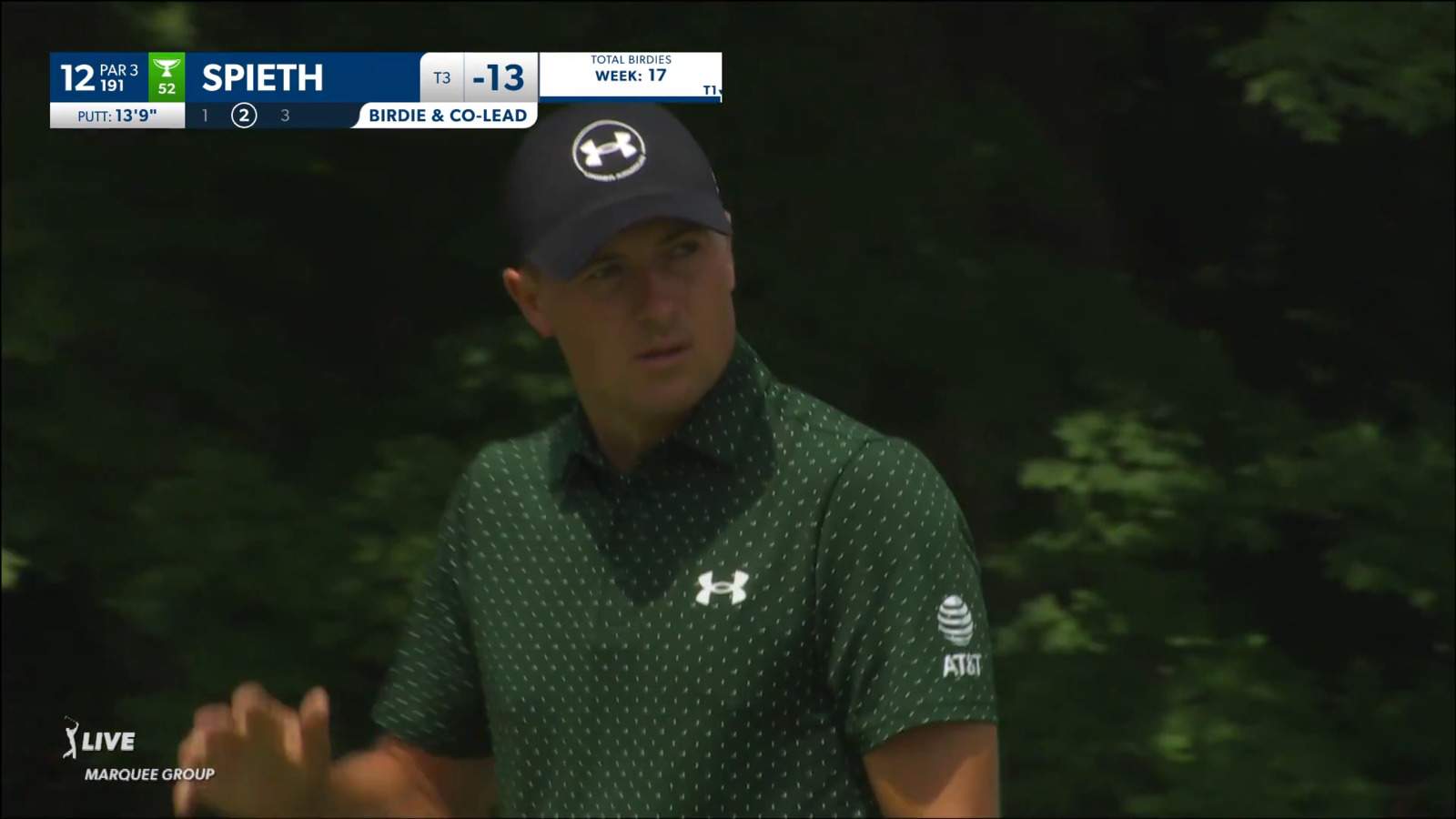 Jordan Spieth grabs share of the lead with birdie on No. 12 at John Deere