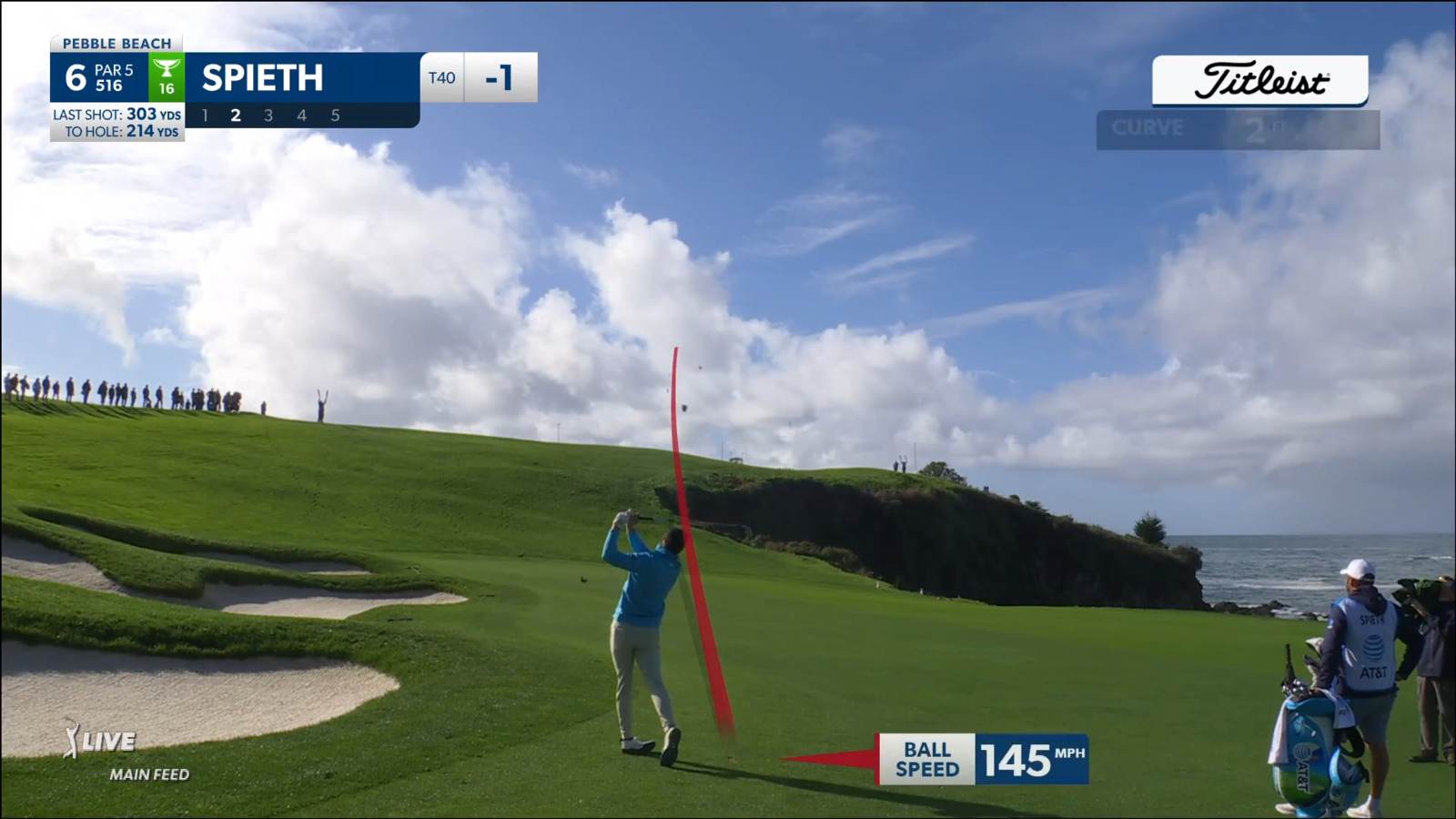 Jordan Spieth makes birdie on the par-5 6th at AT&T Pebble Beach