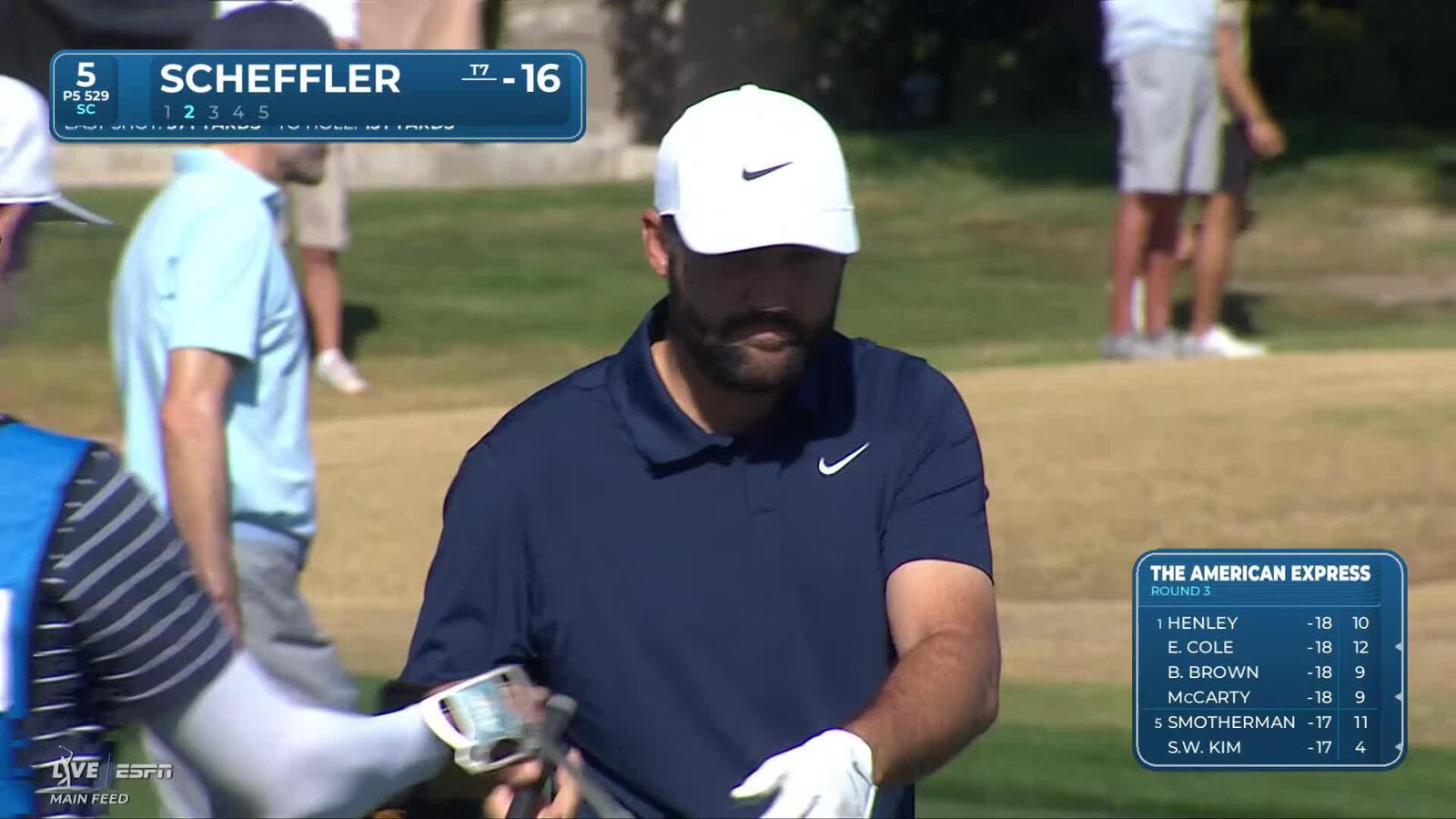 Scottie Scheffler hits 144-yard approach to 31 feet, sets up birdie on No. 5 at The American Express