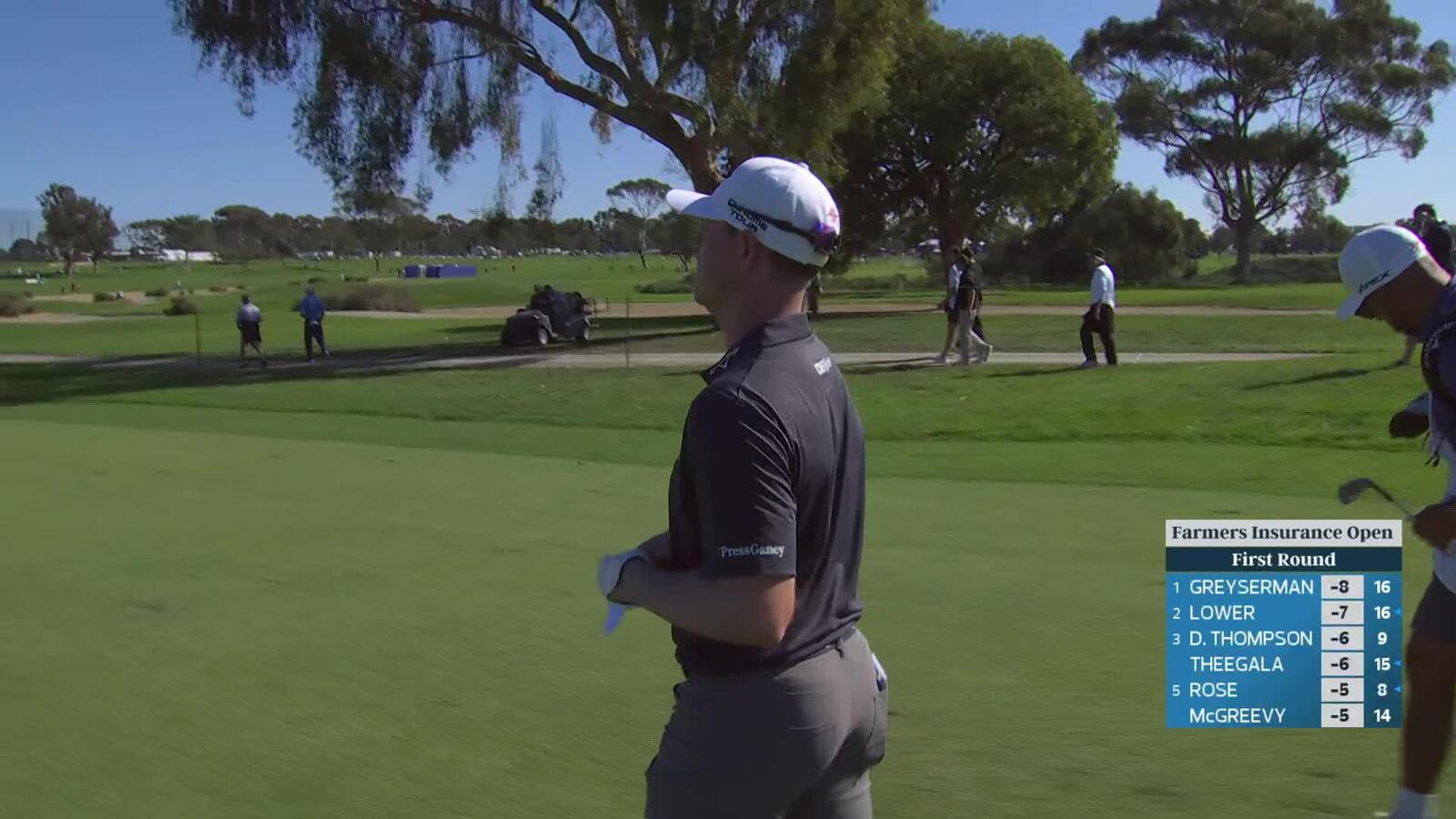 Max Greyserman makes birdie on No. 17 at Farmers