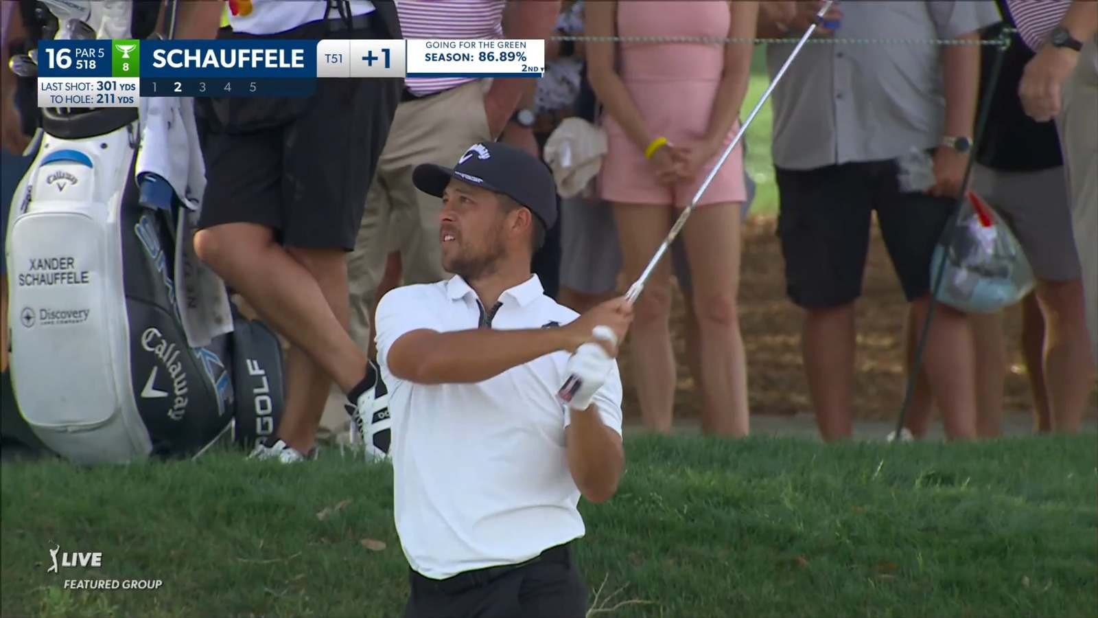 Xander Schauffele's excellent 211-yard bunker shot reaches the green at Arnold Palmer