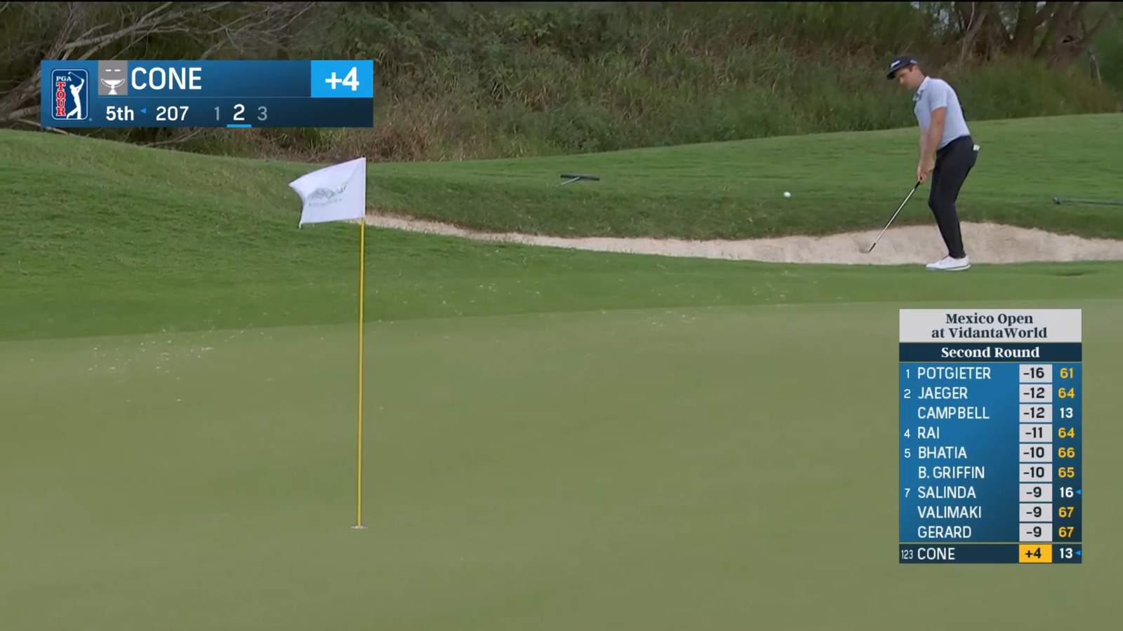 Trevor Cone chips in for birdie at Mexico Open