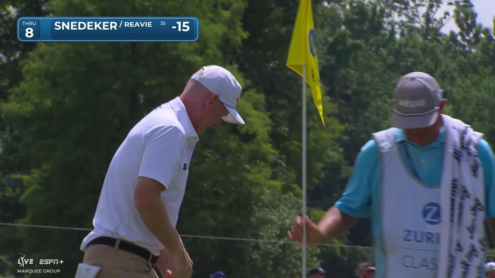 Chez Reavie's approach from the bunker leads to birdie for Team Snedeker/Reavie at Zurich Classic