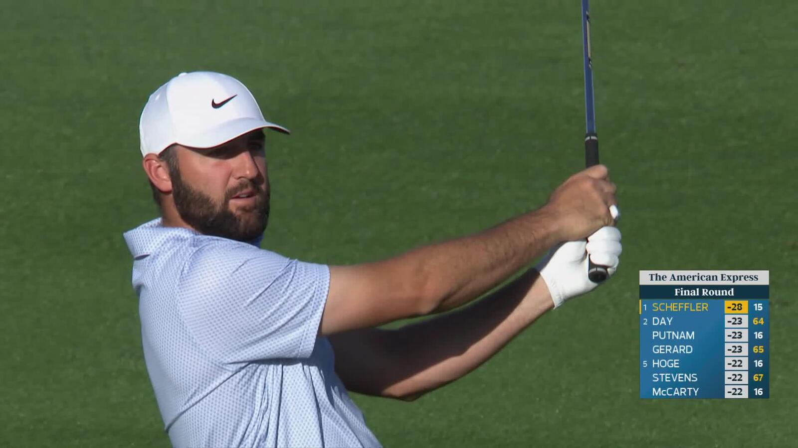 Scottie Scheffler makes 4-foot birdie putt on No. 16 at The American Express