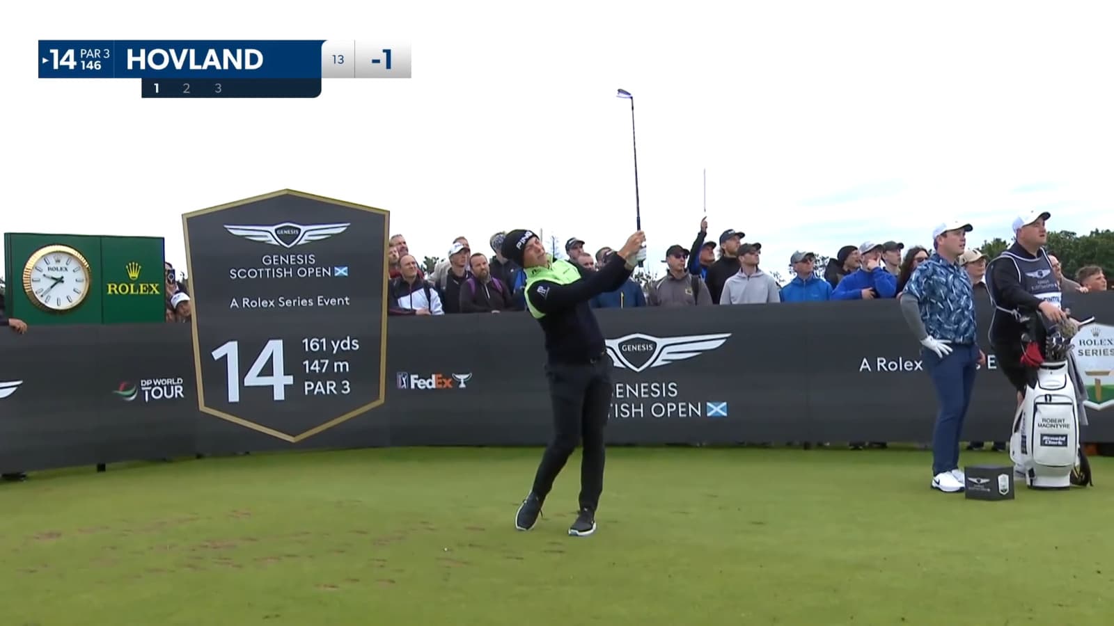 Viktor Hovland's tee shot rolls in close at Genesis Scottish Open