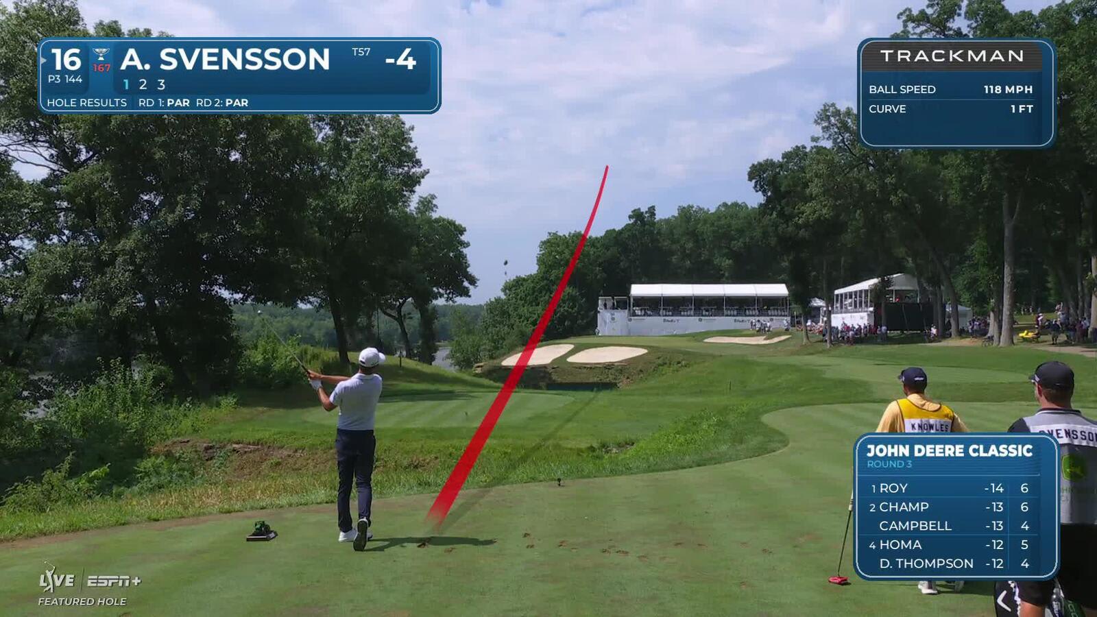 Adam Svensson sinks a 23-foot birdie putt on No. 16 at John Deere