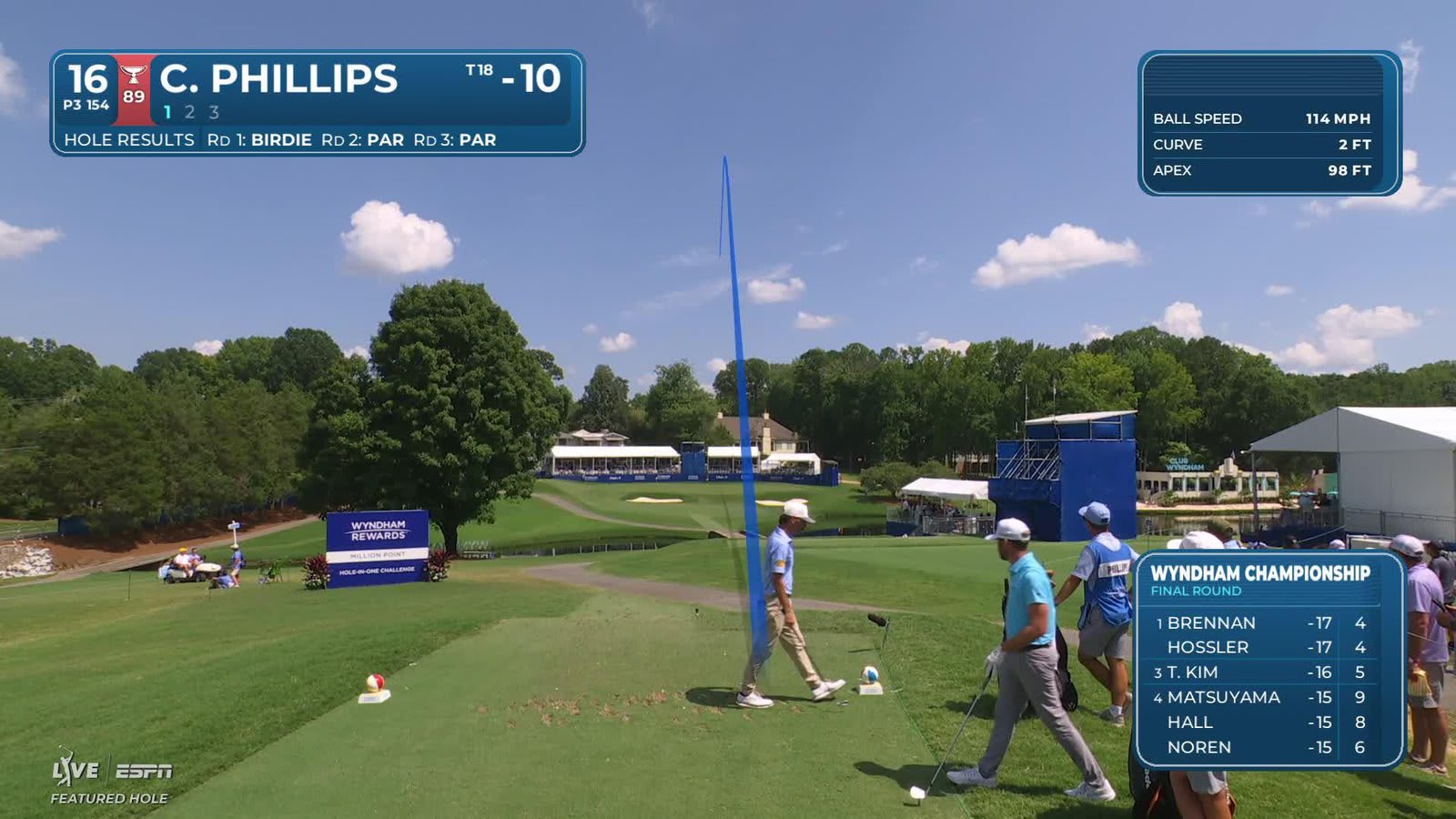 Chandler Phillips sinks 36-foot birdie putt on No. 16 at Wyndham
