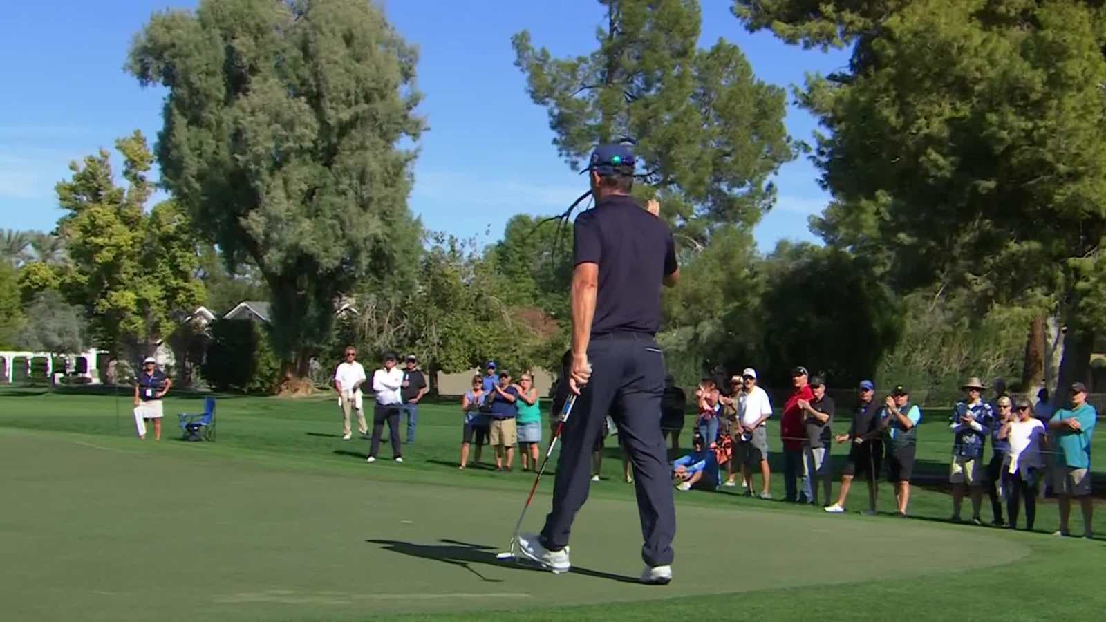 Padraig Harrington holes birdie putt from the frigne at Charles Schwab