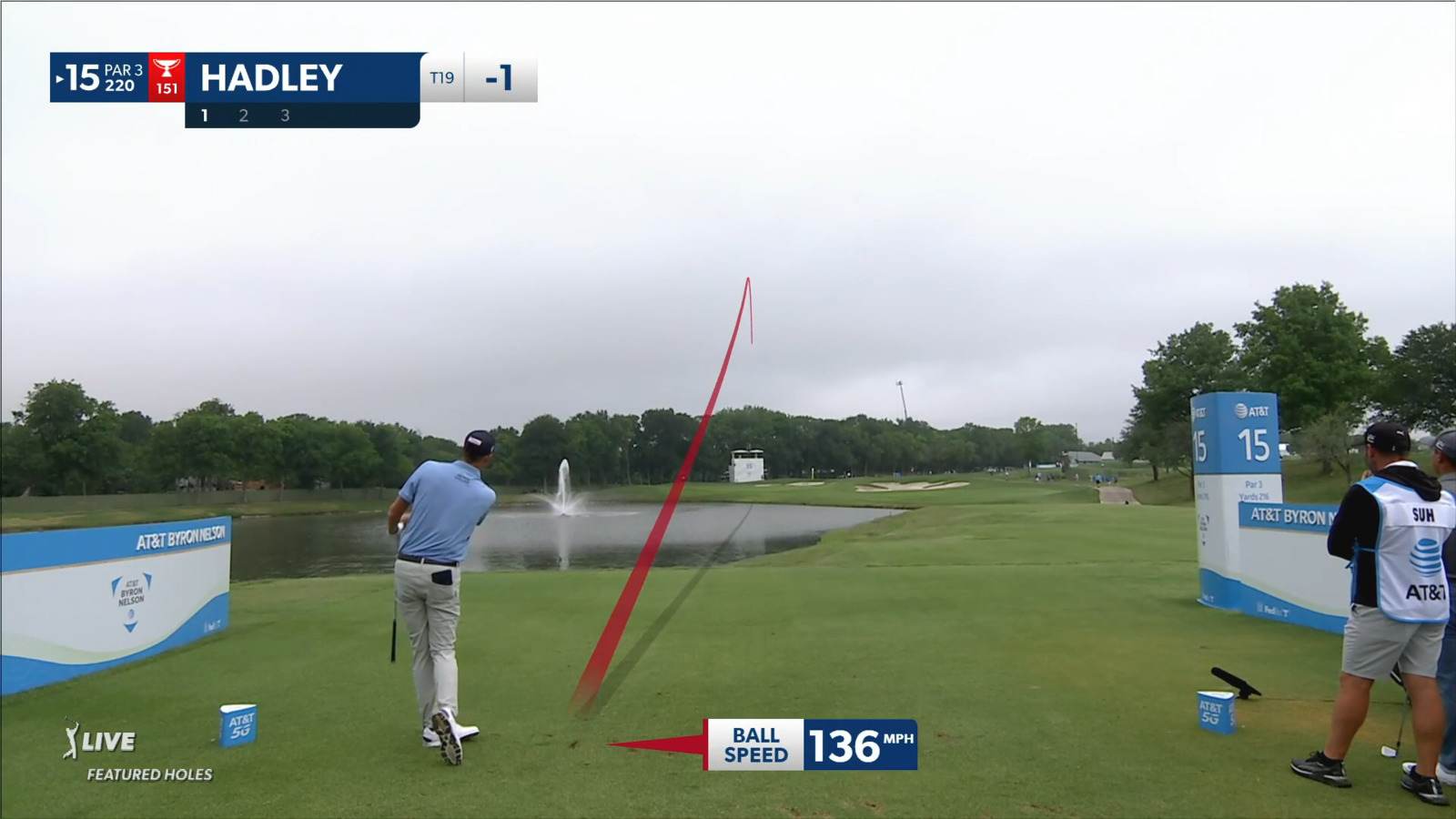 Chesson Hadley takes it over the water to set up birdie at AT&T Byron Nelson