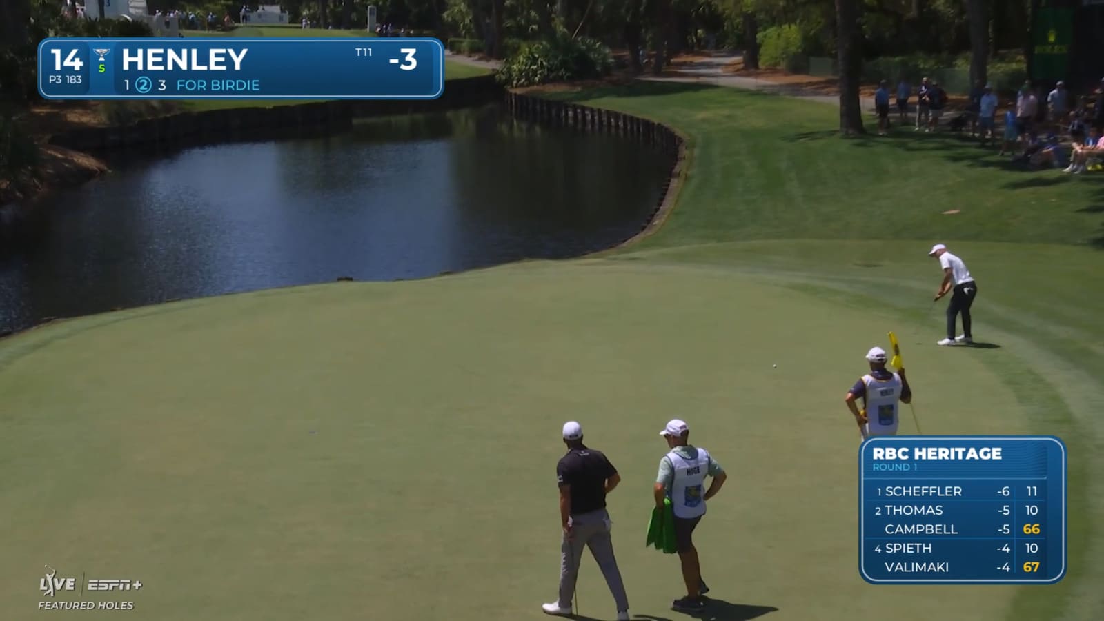 Russell Henley drains 37-foot birdie putt at RBC Heritage