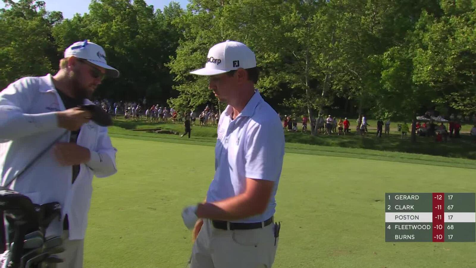 J.T. Poston gets up-and-down from 162 yards for birdie on No. 18 at the Memorial