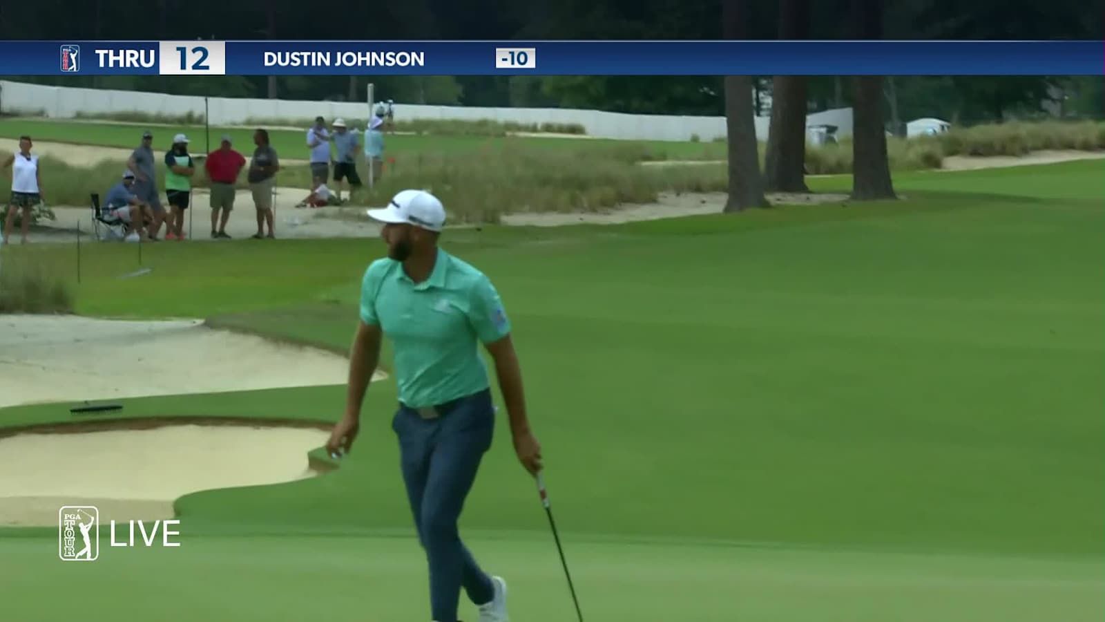 Dustin Johnson's bunker shot down the slope to set up birdie at Palmetto Championship