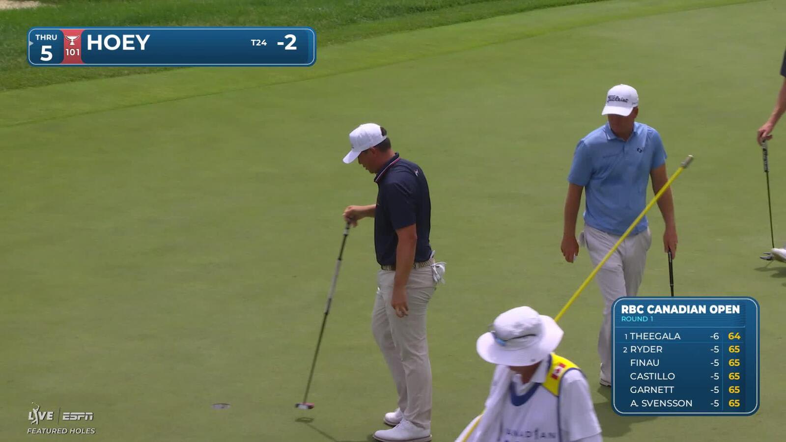 Rico Hoey drains 15-foot putt for birdie on No. 14 at RBC Canadian