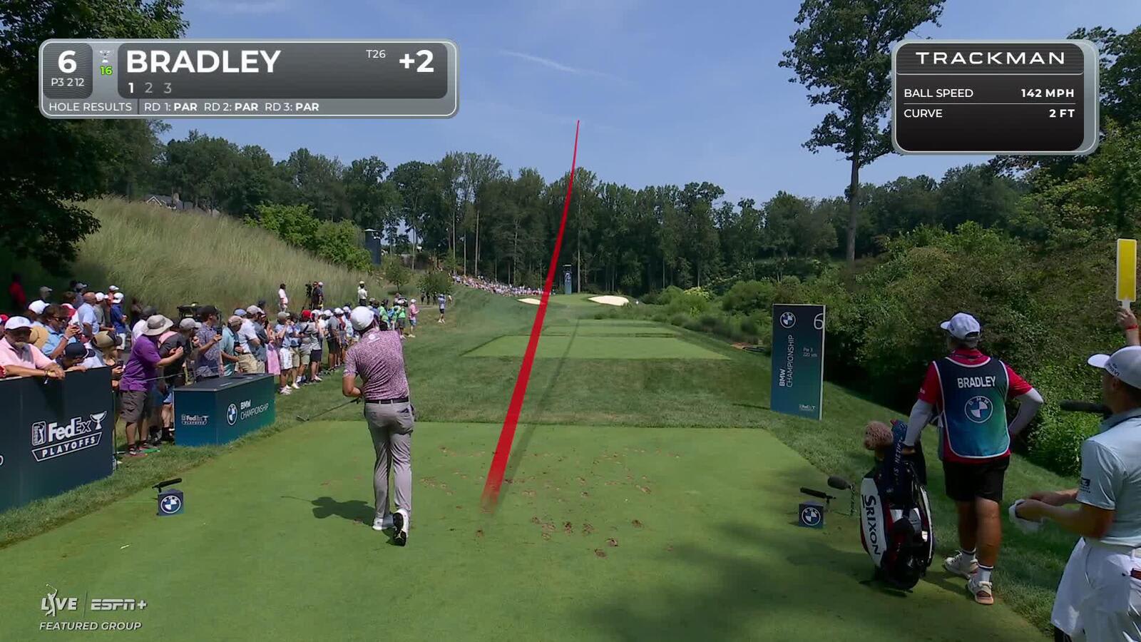 Keegan Bradley drops in 23-foot birdie putt on No. 6 at BMW Championship