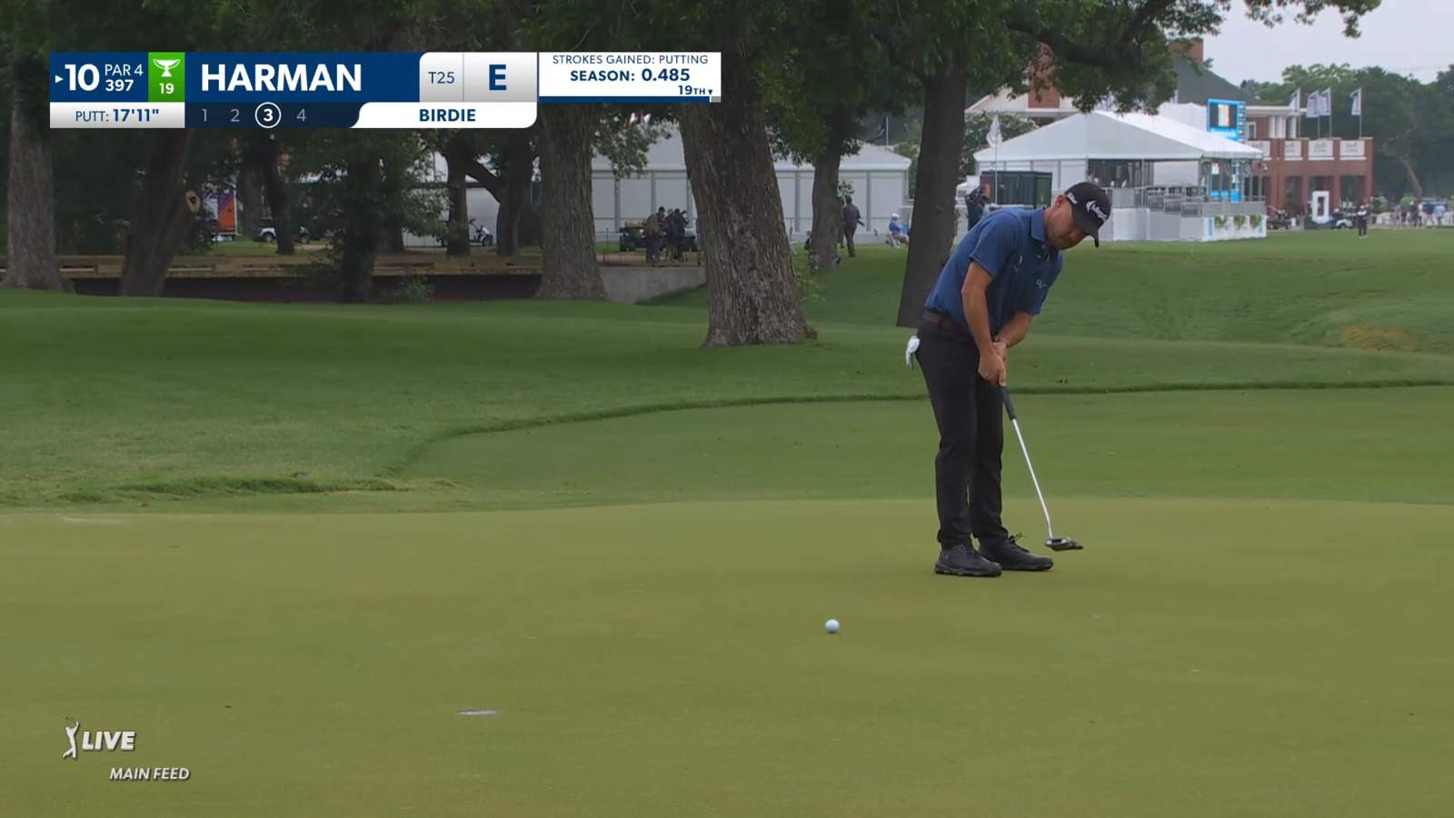 Brian Harman rolls in 17-footer for birdie at Charles Schwab