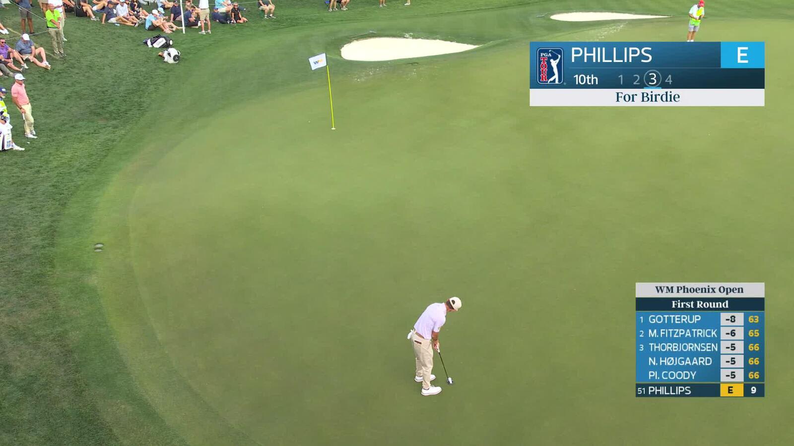 Chandler Phillips sinks 39-foot birdie putt on No. 10 at WM Phoenix Open