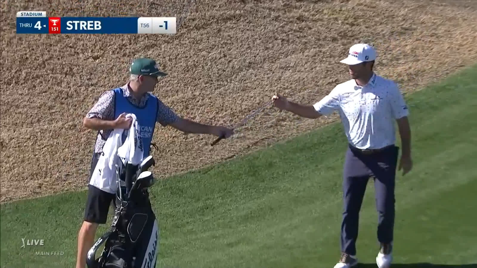 Robert Streb holes his chip shot for birdie at The American Express