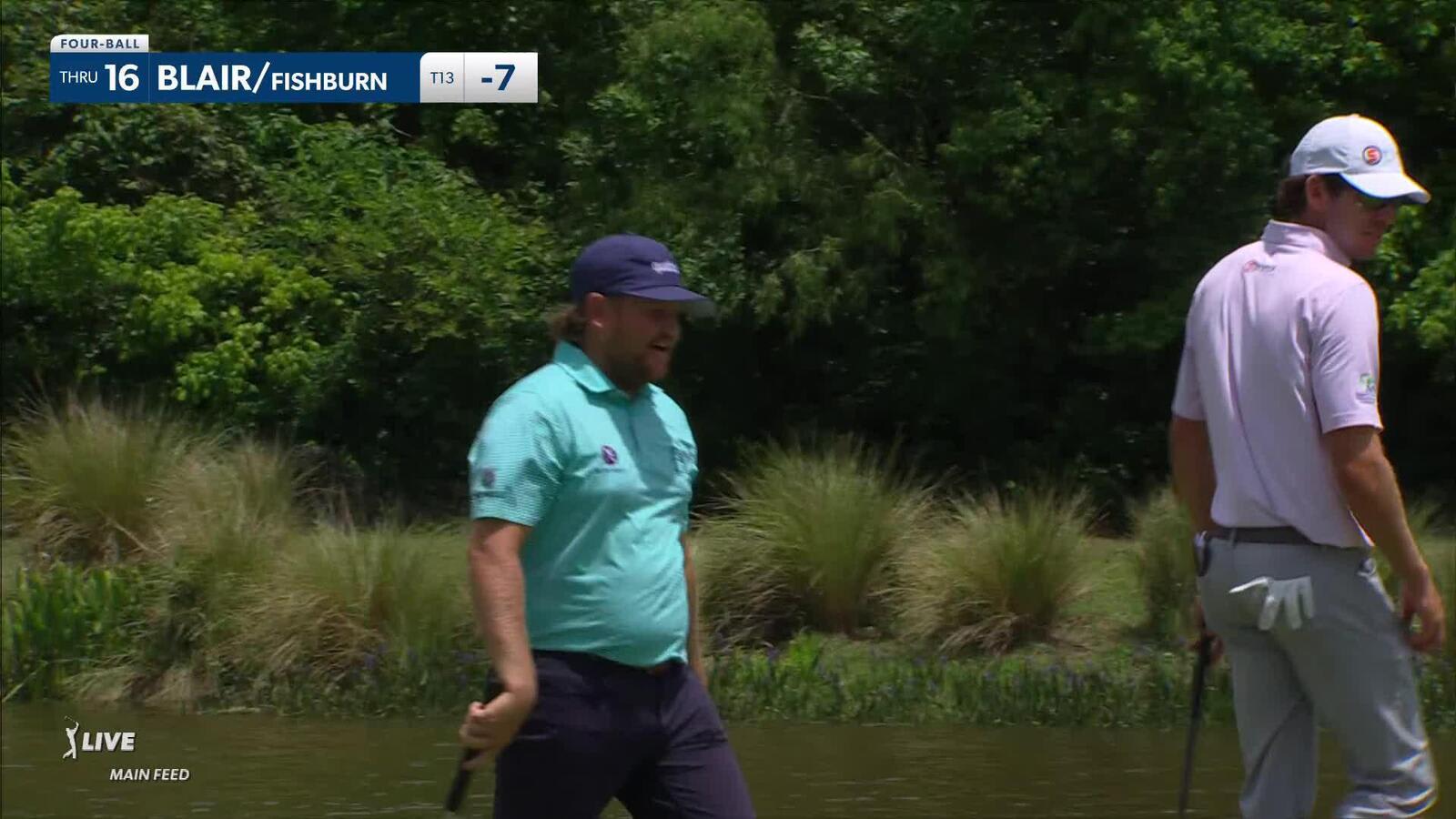 Zac Blair sends in birdie putt at Zurich Classic