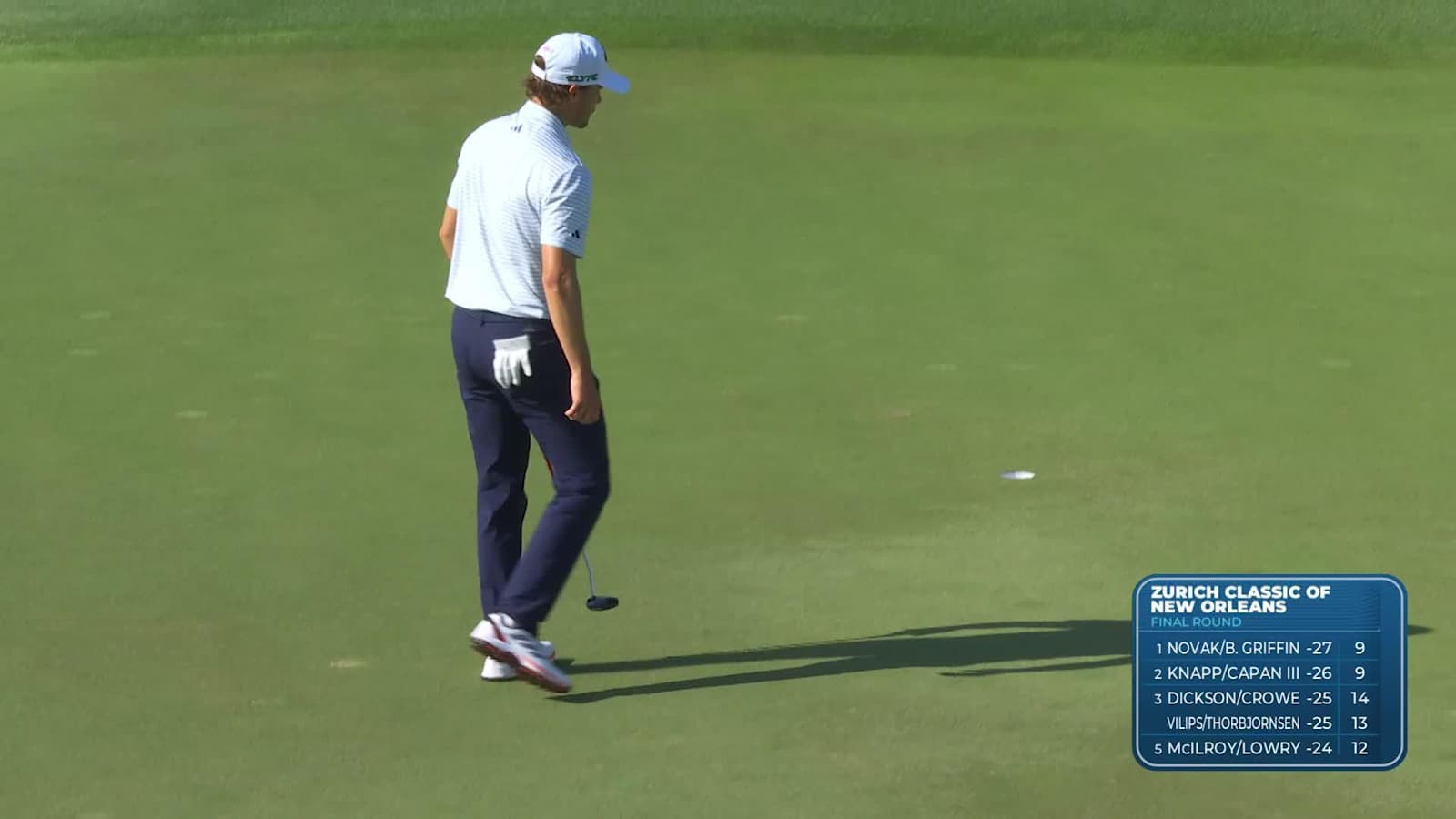 Team Rasmus Højgaard/Nicolai Højgaard drops 12-footer for birdie at Zurich Classic