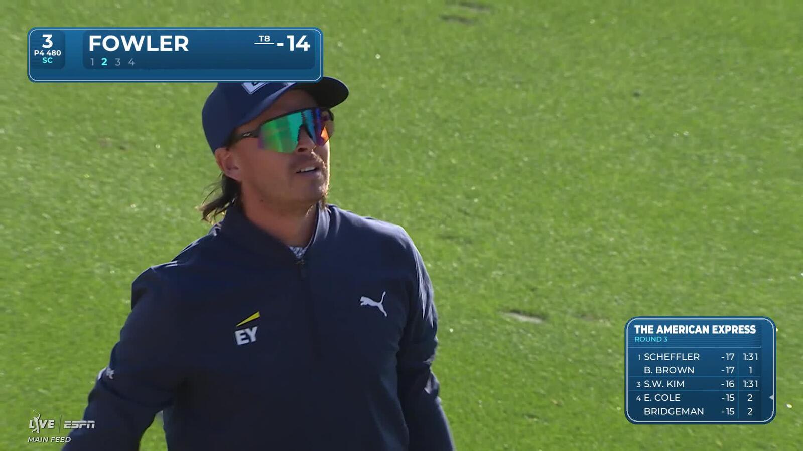 Rickie Fowler hits 171-yard approach to 8 feet, sets up birdie on No. 3 at The American Express
