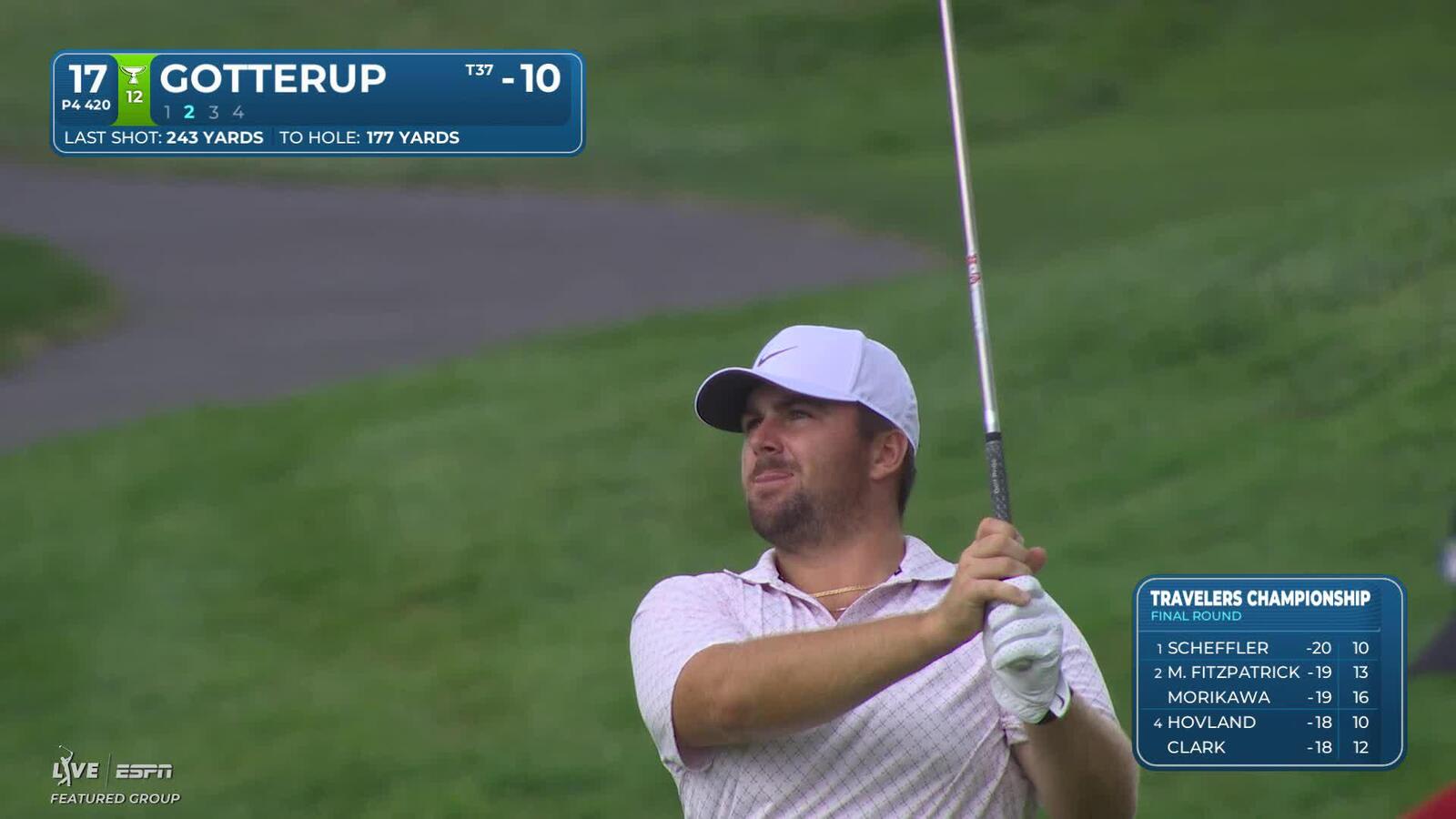 Chris Gotterup sinks 9-foot birdie putt on No. 17 at Travelers