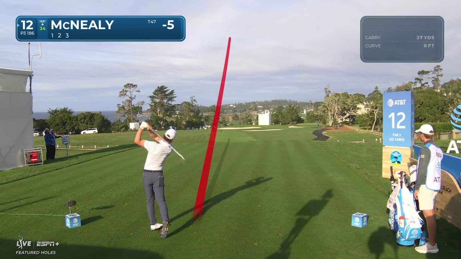 Maverick McNealy hits tee shot below the hole and birdies at AT&T Pebble Beach