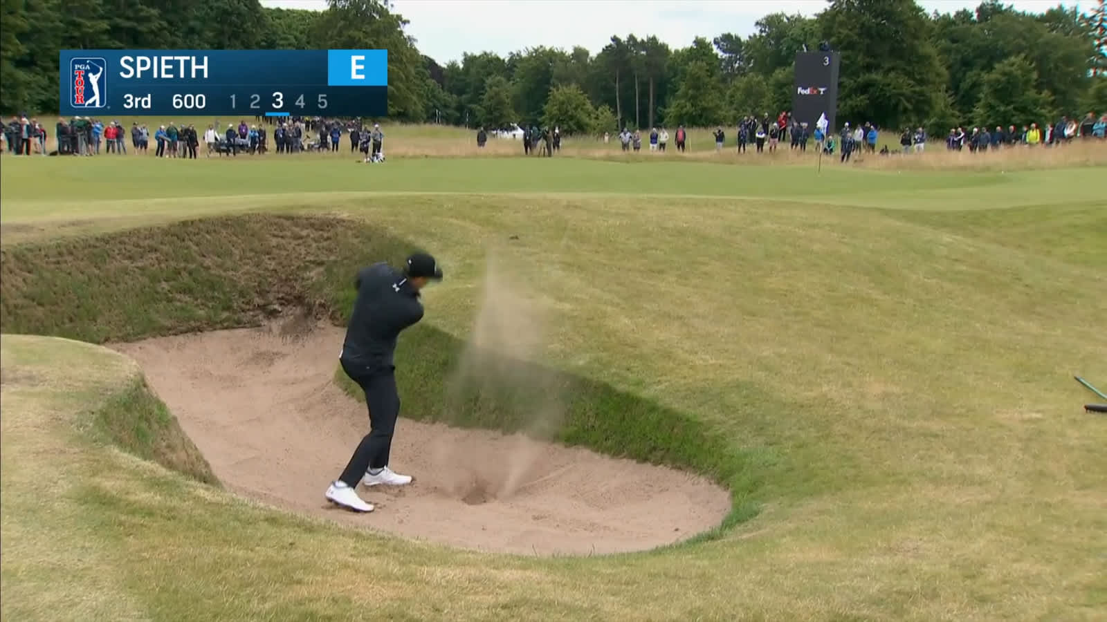 Jordan Spieth get out of bunker which leads to birdie at Genesis Scottish Open