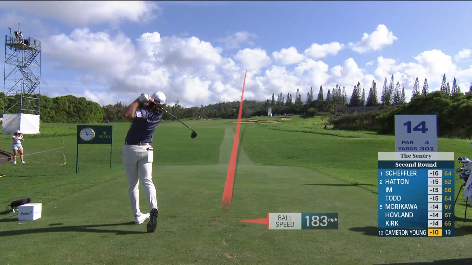 Cameron Young's 295-yard tee shot reaches the green at Sentry