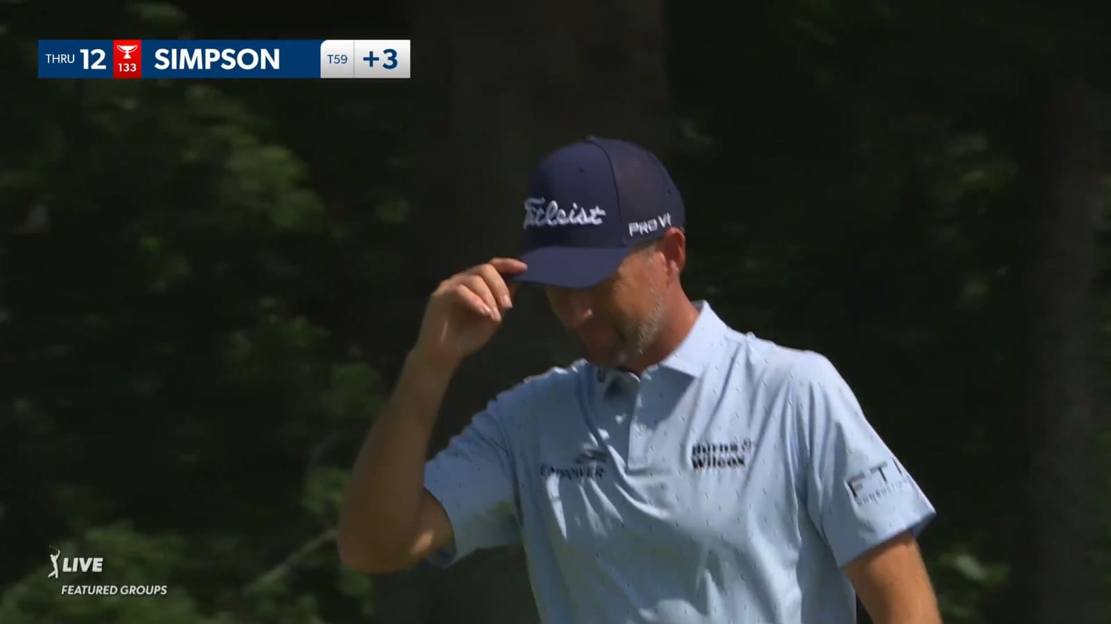 Webb Simpson drains a 28-foot birdie putt at Charles Schwab