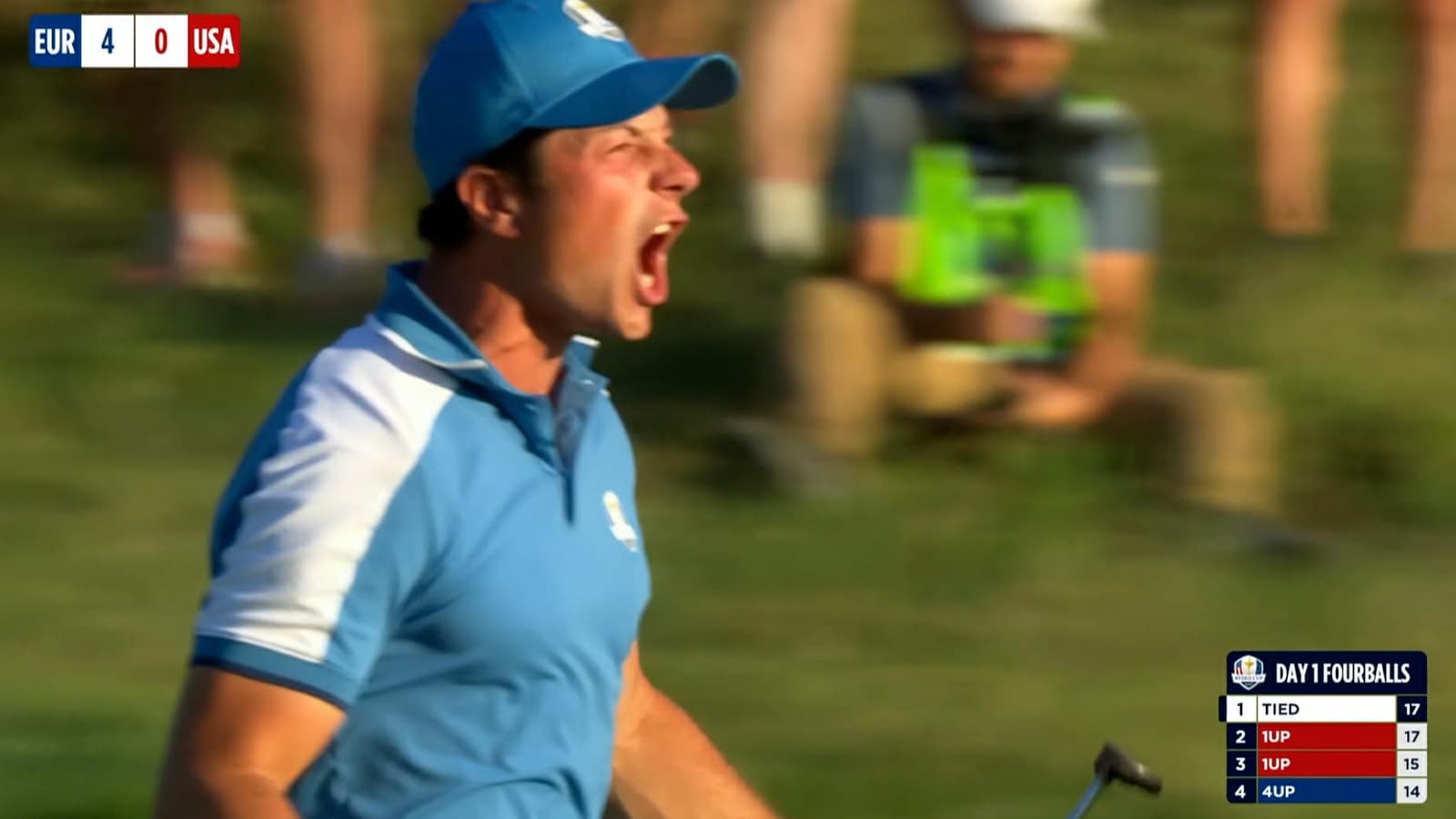 Viktor Hovland’s 26-foot birdie putt ties match at the Ryder Cup