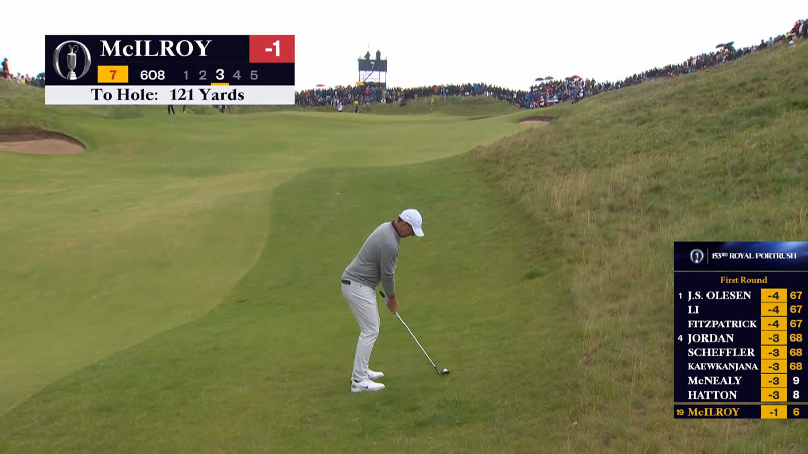 Rory McIlroy nearly holes pitch shot to set up birdie at The Open