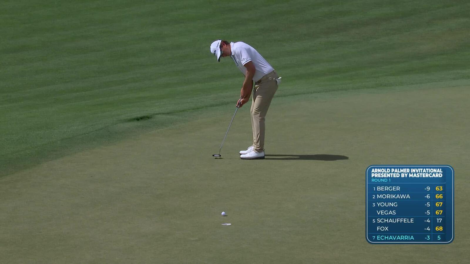 Nico Echavarria sinks 14-foot birdie putt on No. 5 at Arnold Palmer