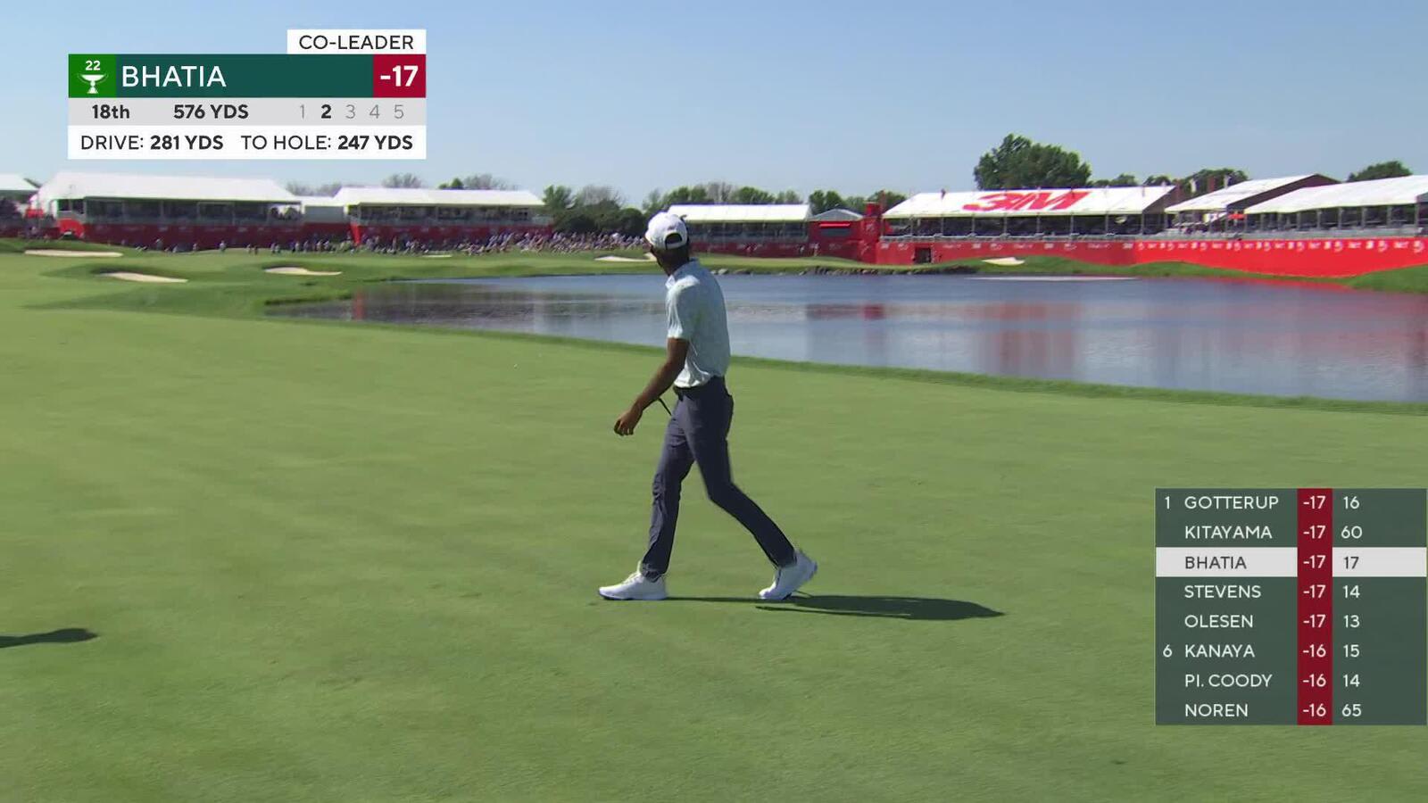 Akshay Bhatia makes birdie to take the lead on No. 18 at 3M Open