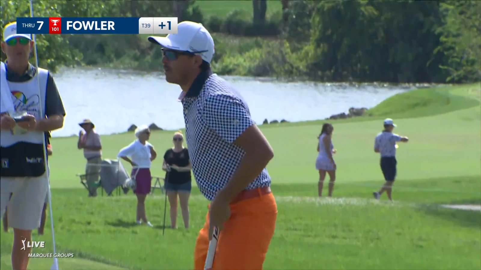 Rickie Fowler with a birdie from off the green at Arnold Palmer