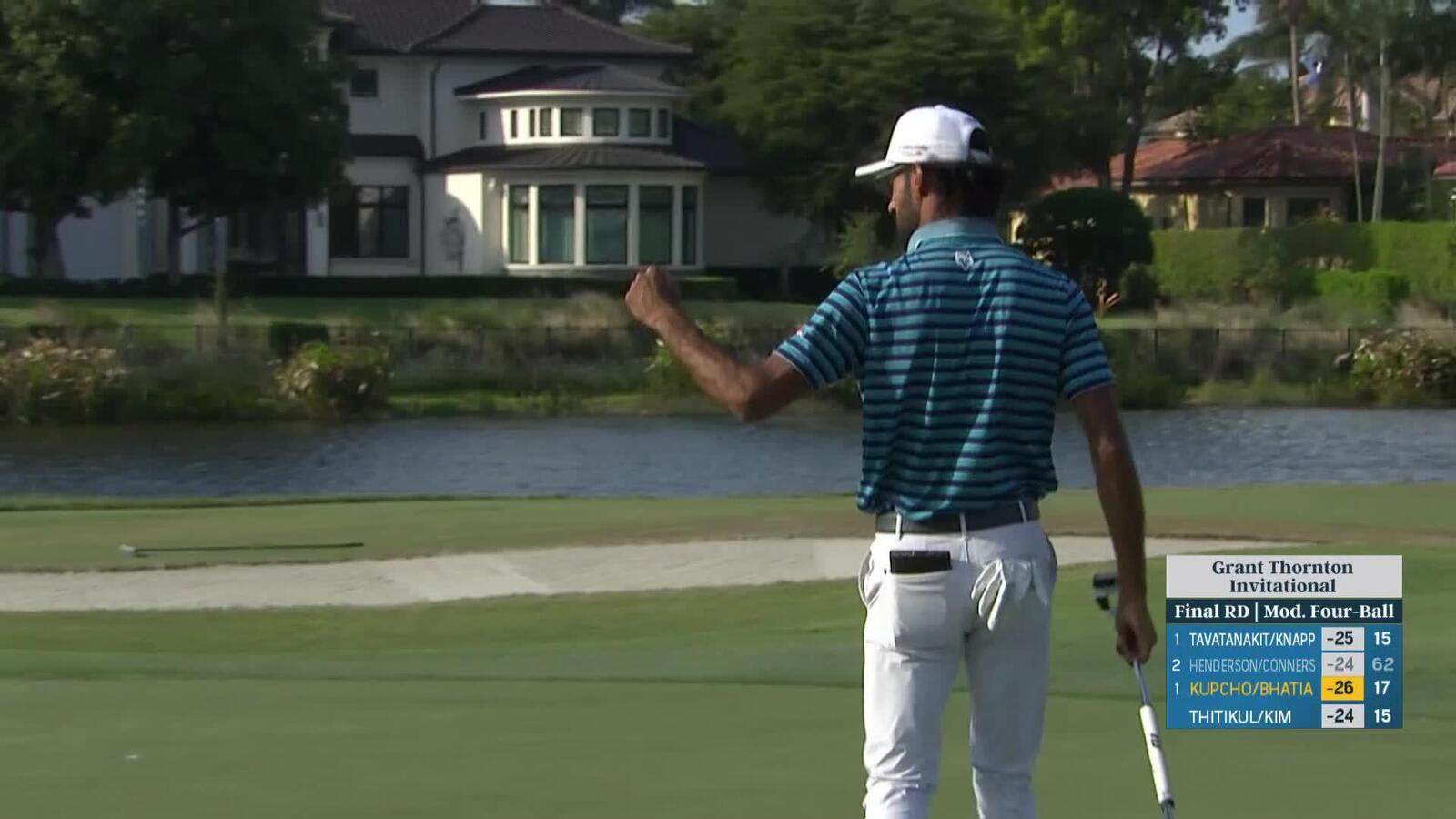 Akshay Bhatia drains clutch eagle putt to take the lead at Grant Thornton