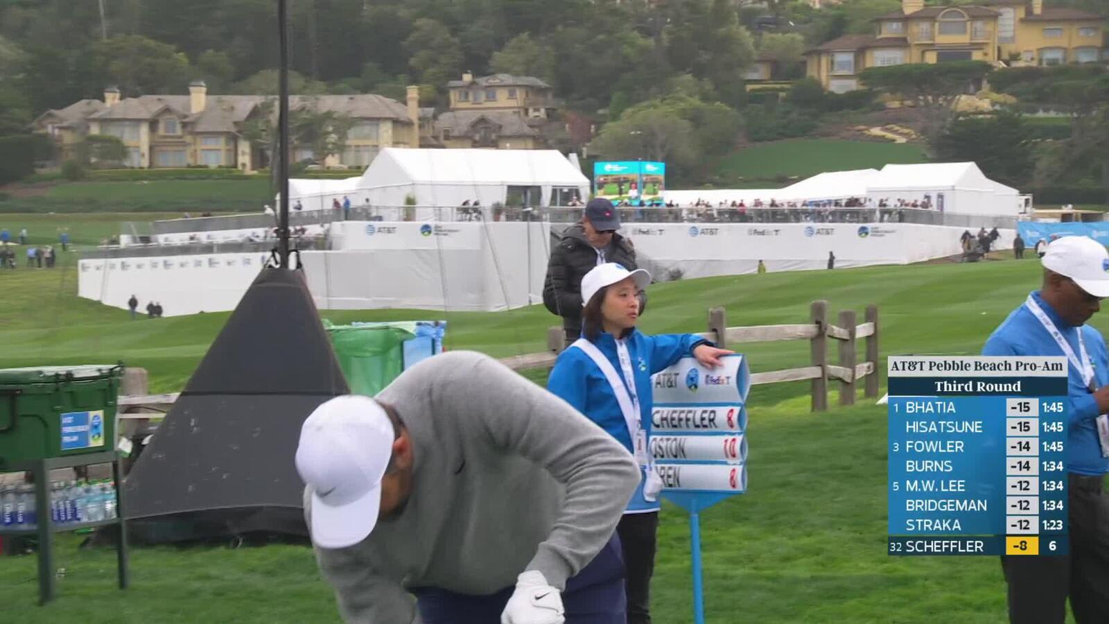 Scottie Scheffler hits 102-yard tee shot to 7 feet, makes birdie on No. 7 at AT&T Pebble Beach