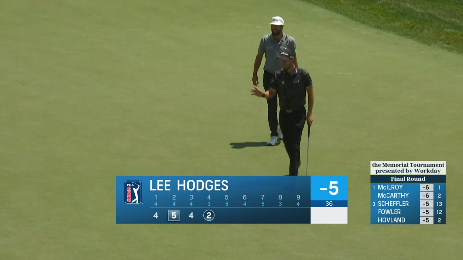Lee Hodges drains a 36-foot birdie putt at the Memorial