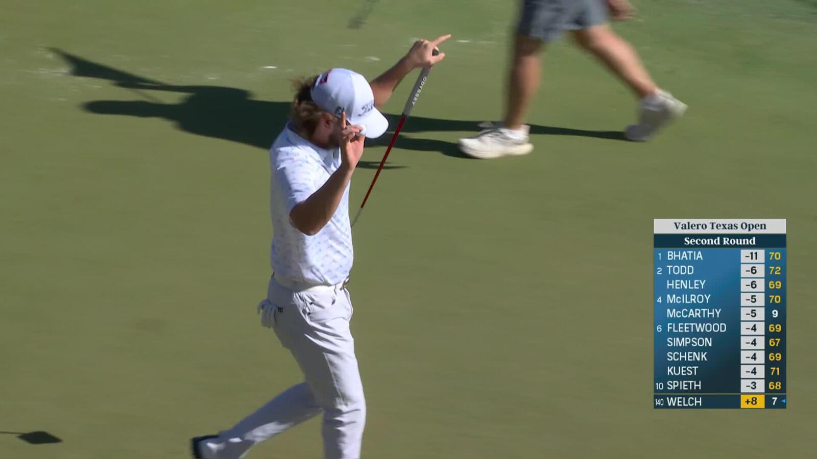 Alex Welch banks tee shot off grandstands and saves par at Valero