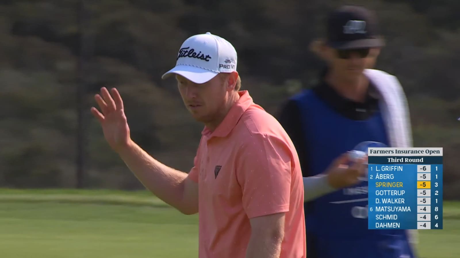 Hayden Springer sinks a 19-footer for birdie at Farmers