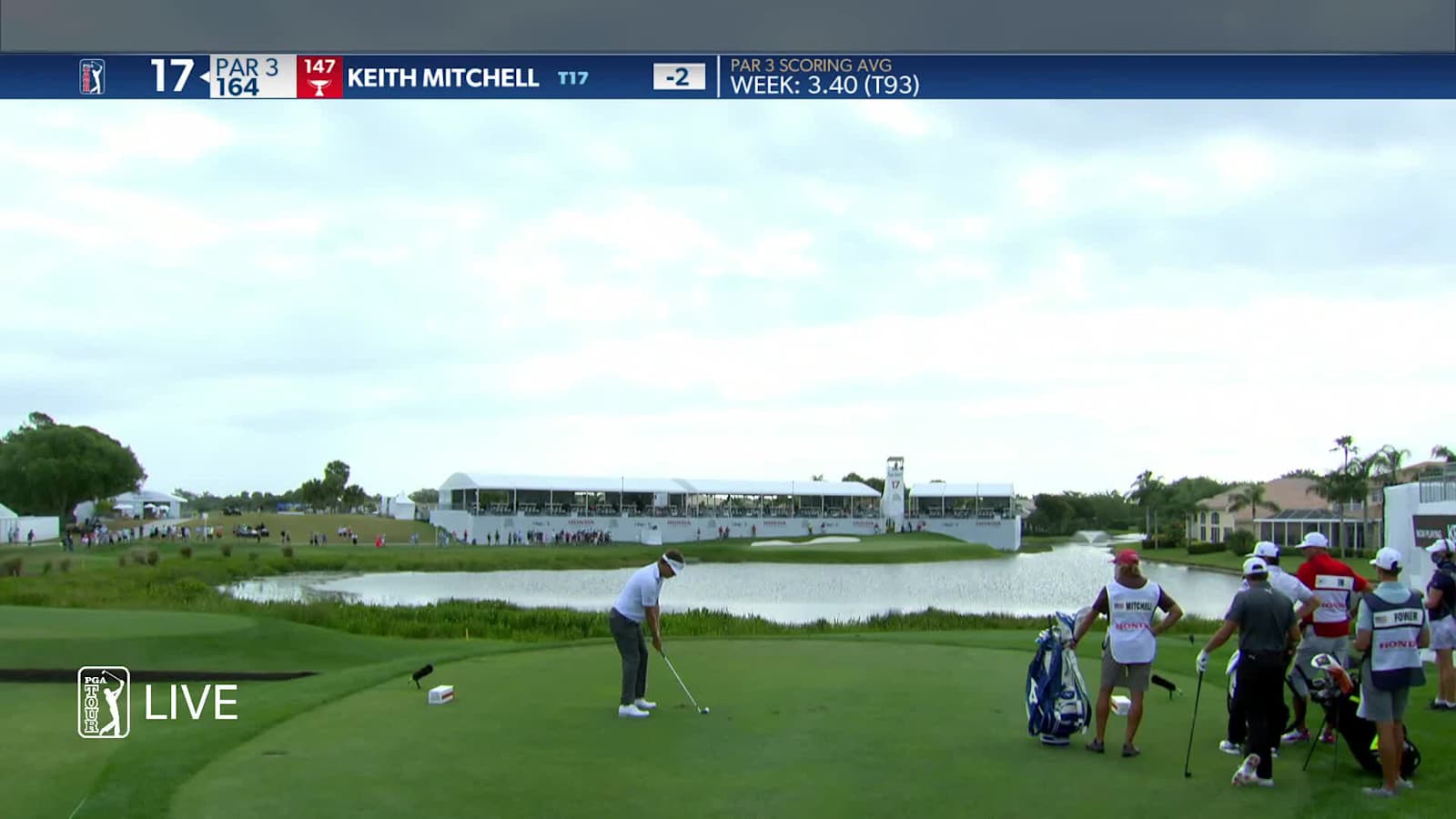 Keegan Bradley tee shot leads to 11-foot birdie putt on No. 17 in Round 2 at The Honda Classic