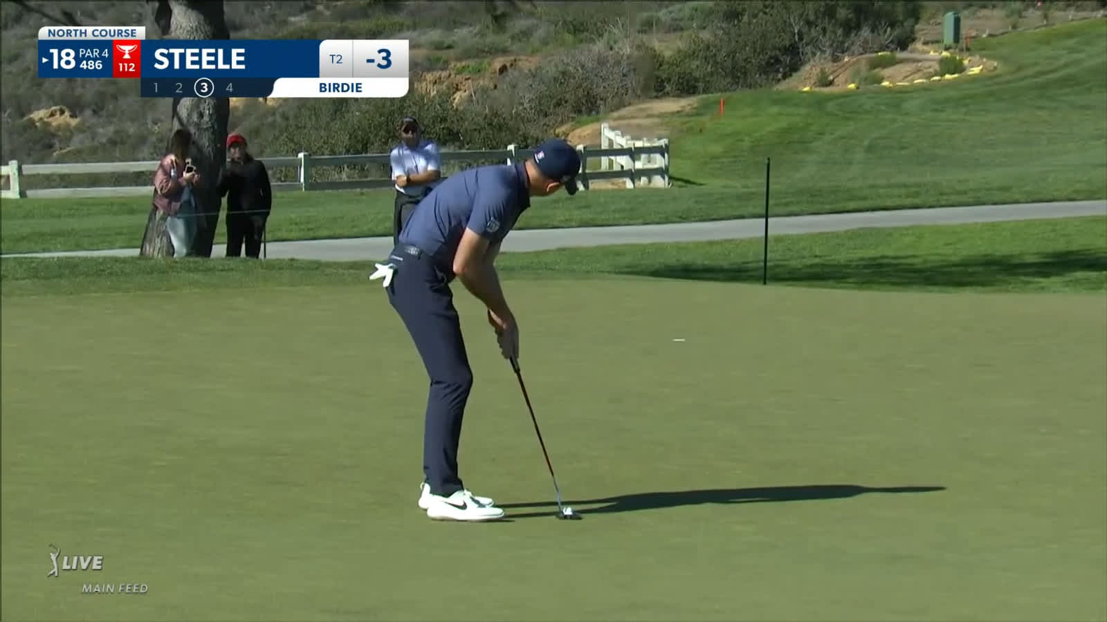 Brendan Steele makes a long-range breaking birdie at Farmers