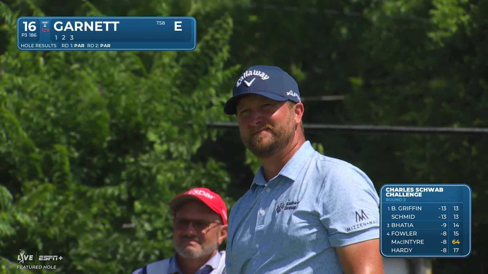 Brice Garnett sinks a 20-foot birdie putt on No. 16 at Charles Schwab